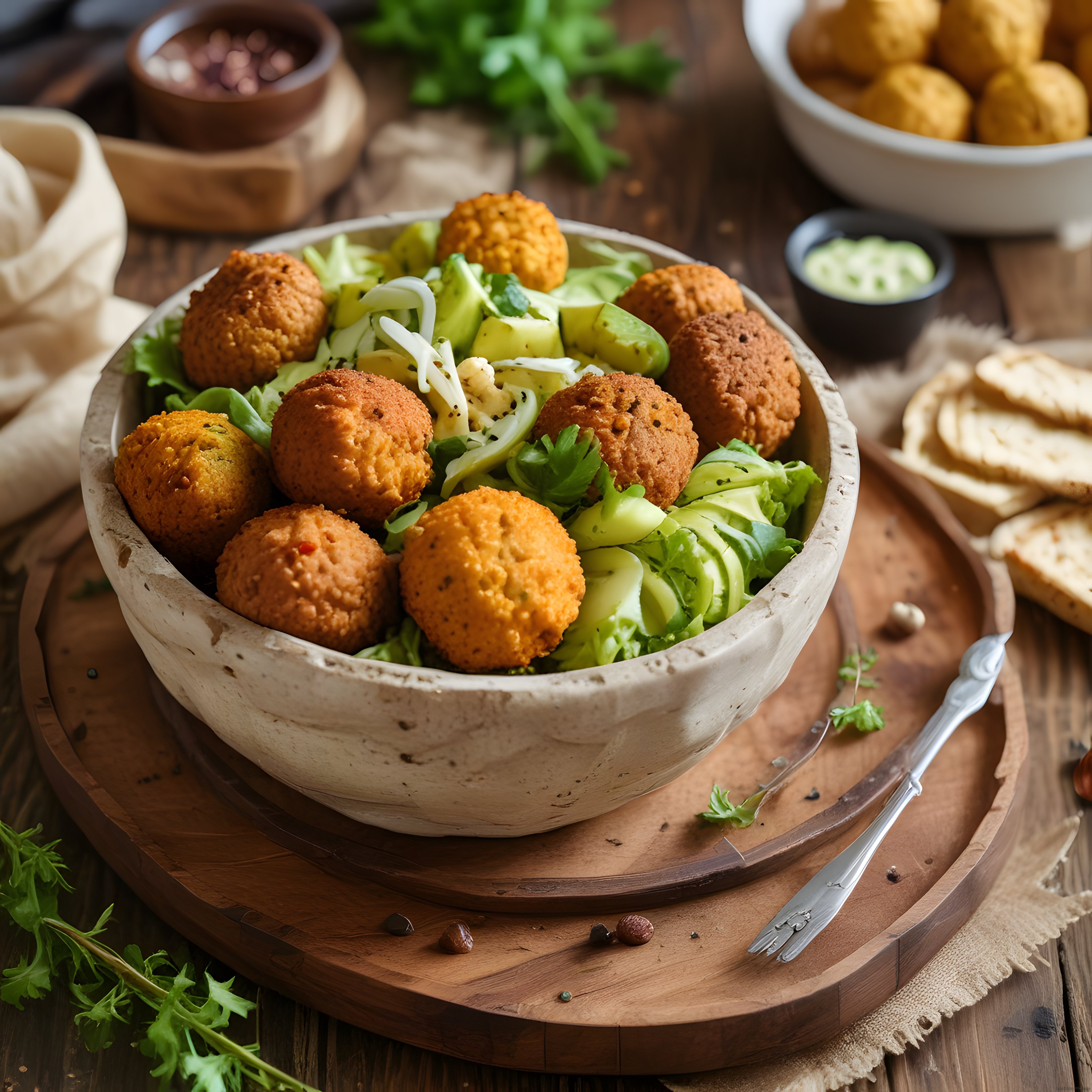 Falafel Bowl: Kızarmış Nohut Köfteleri, Salatalık ve Yeşil Sos Eşliğinde