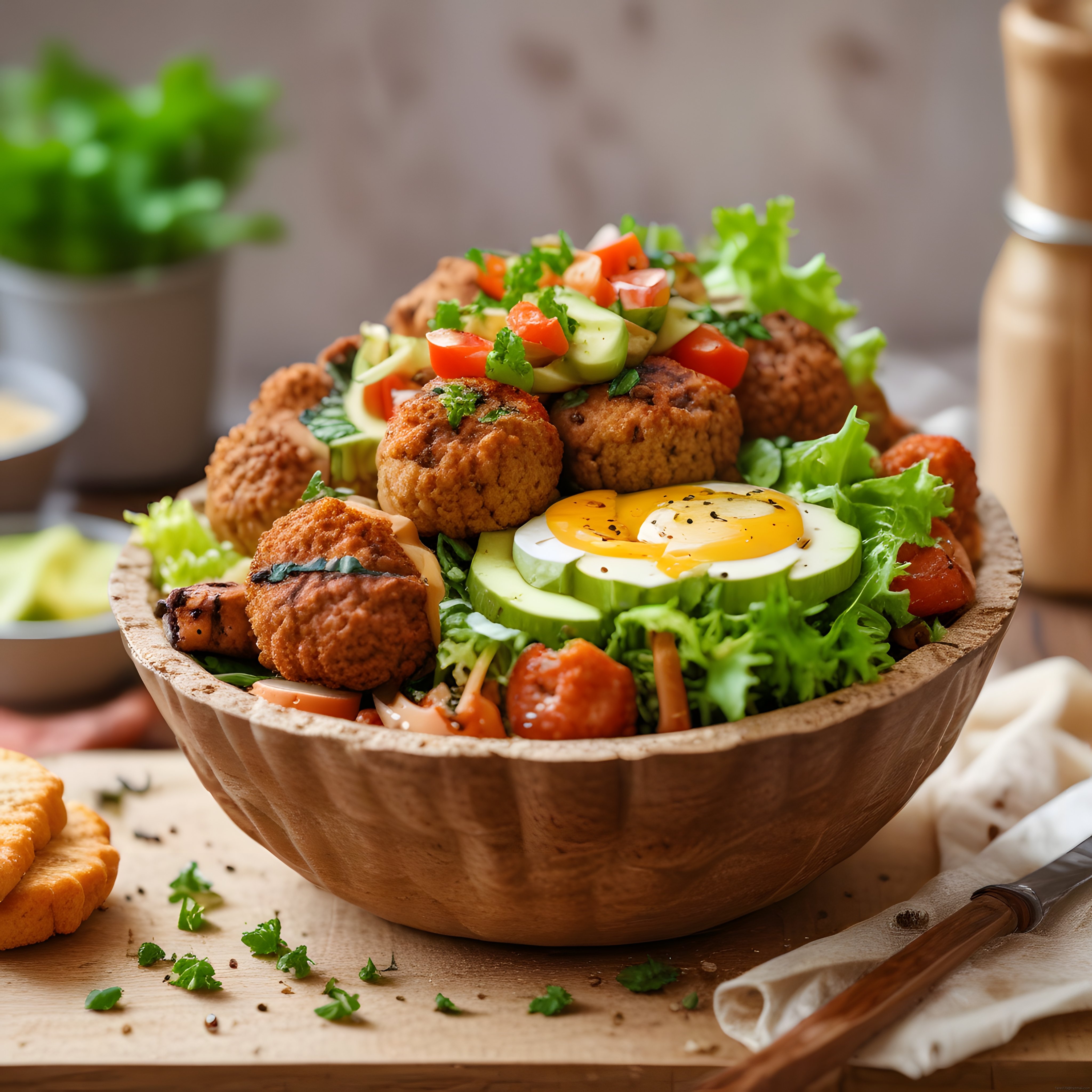 Falafel Kasesi: Ahşap Kasede Yumurta, Salatalık ve Domates ile Sağlıklı Tarif