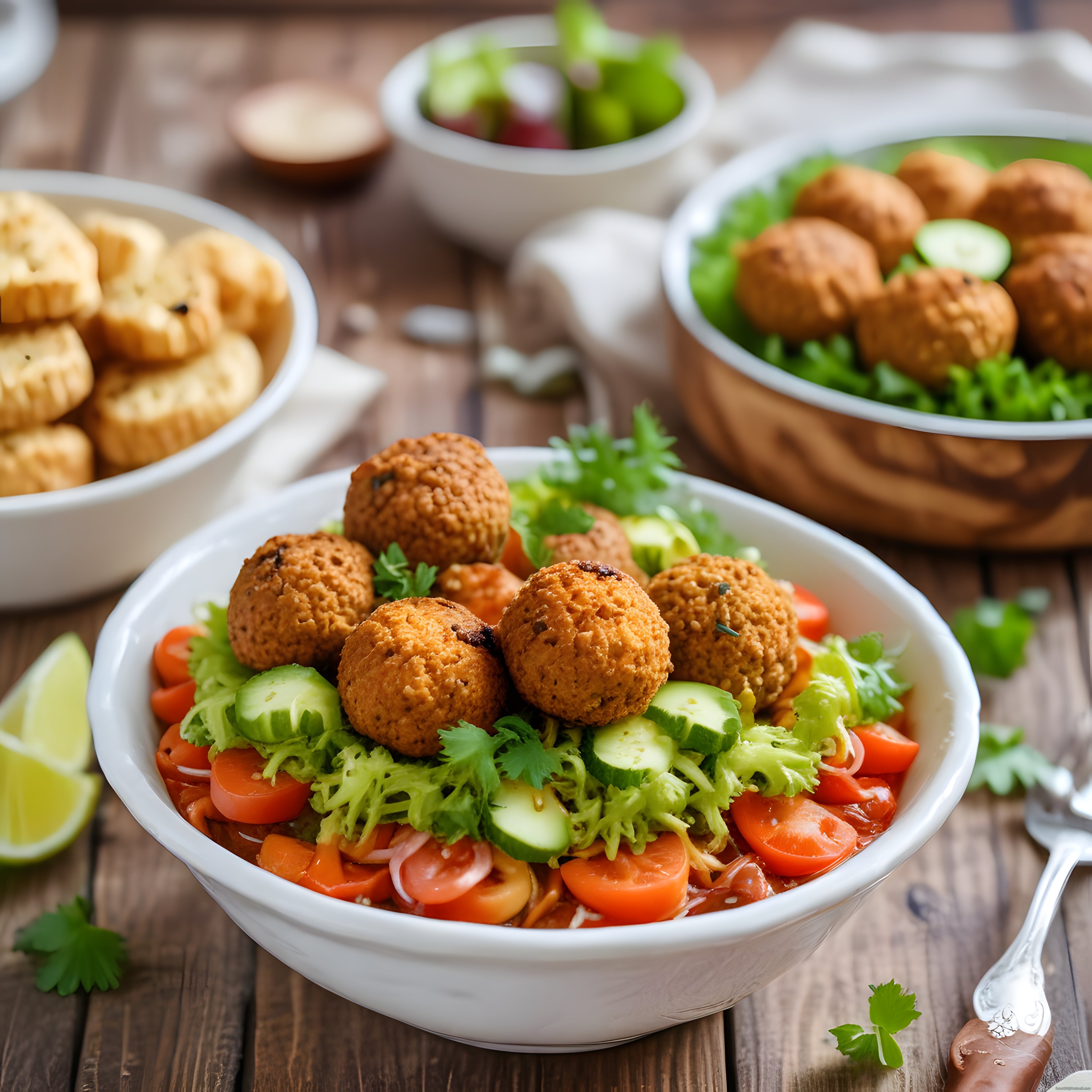 Falafel kasesi taze sebzeler ve tahin sosuyla Orta Doğu lezzeti
