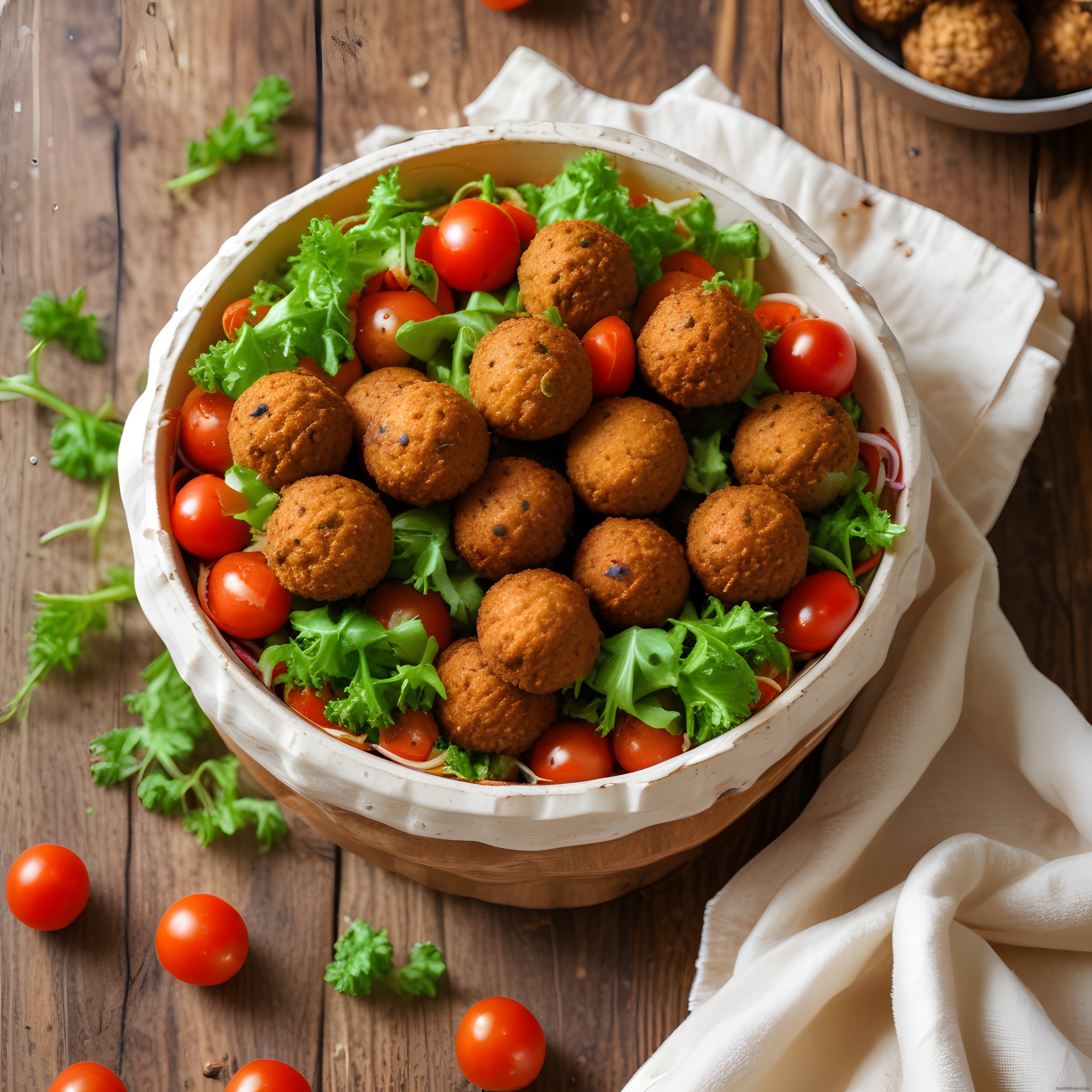 Falafel Kızartması ve Taze Yeşilliklerle Hazırlanan Nefis Ortadoğu Lezzeti