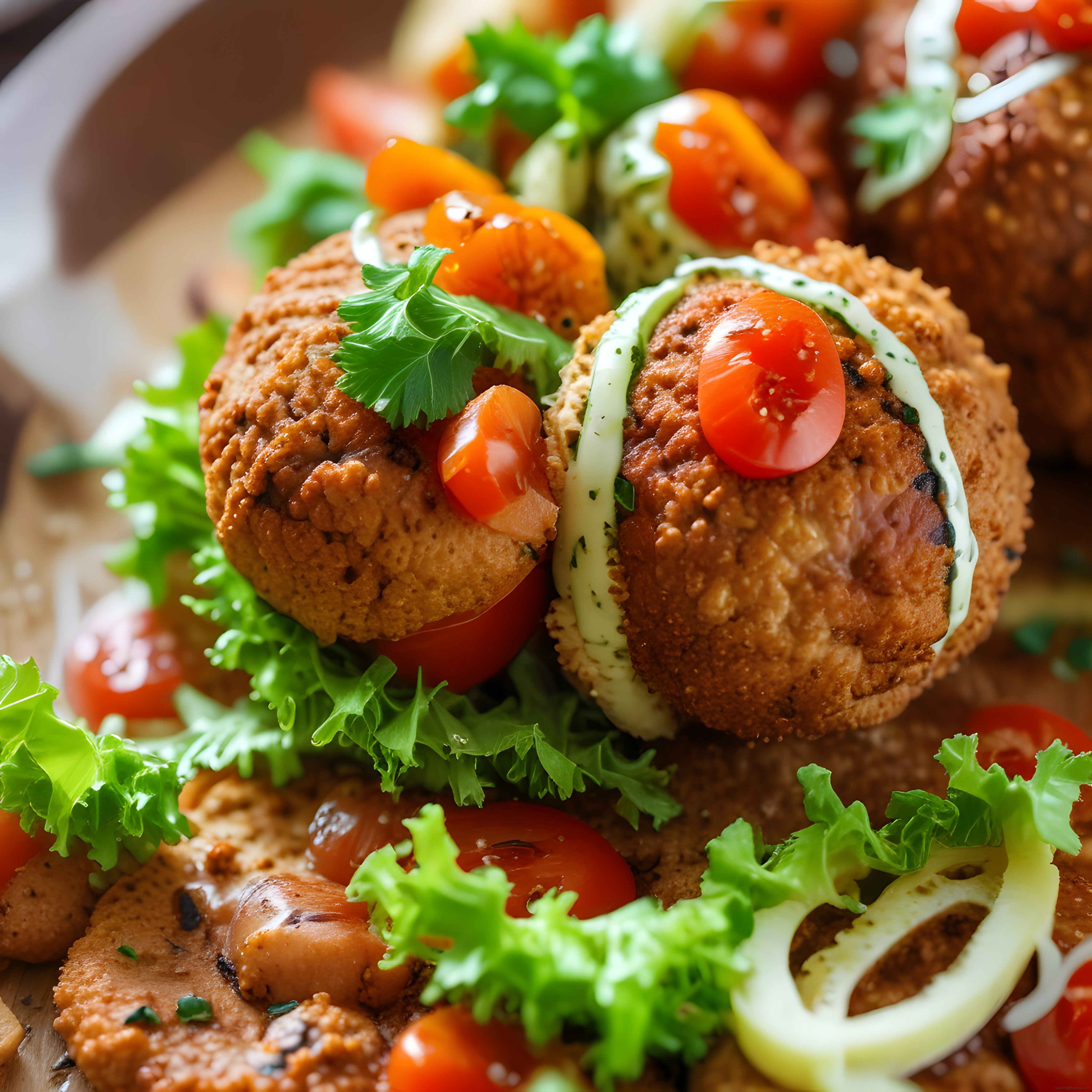 Falafel Köfte Tabağı: Domates, Marul ve Tahin Sosu ile Orta Doğu Lezzeti