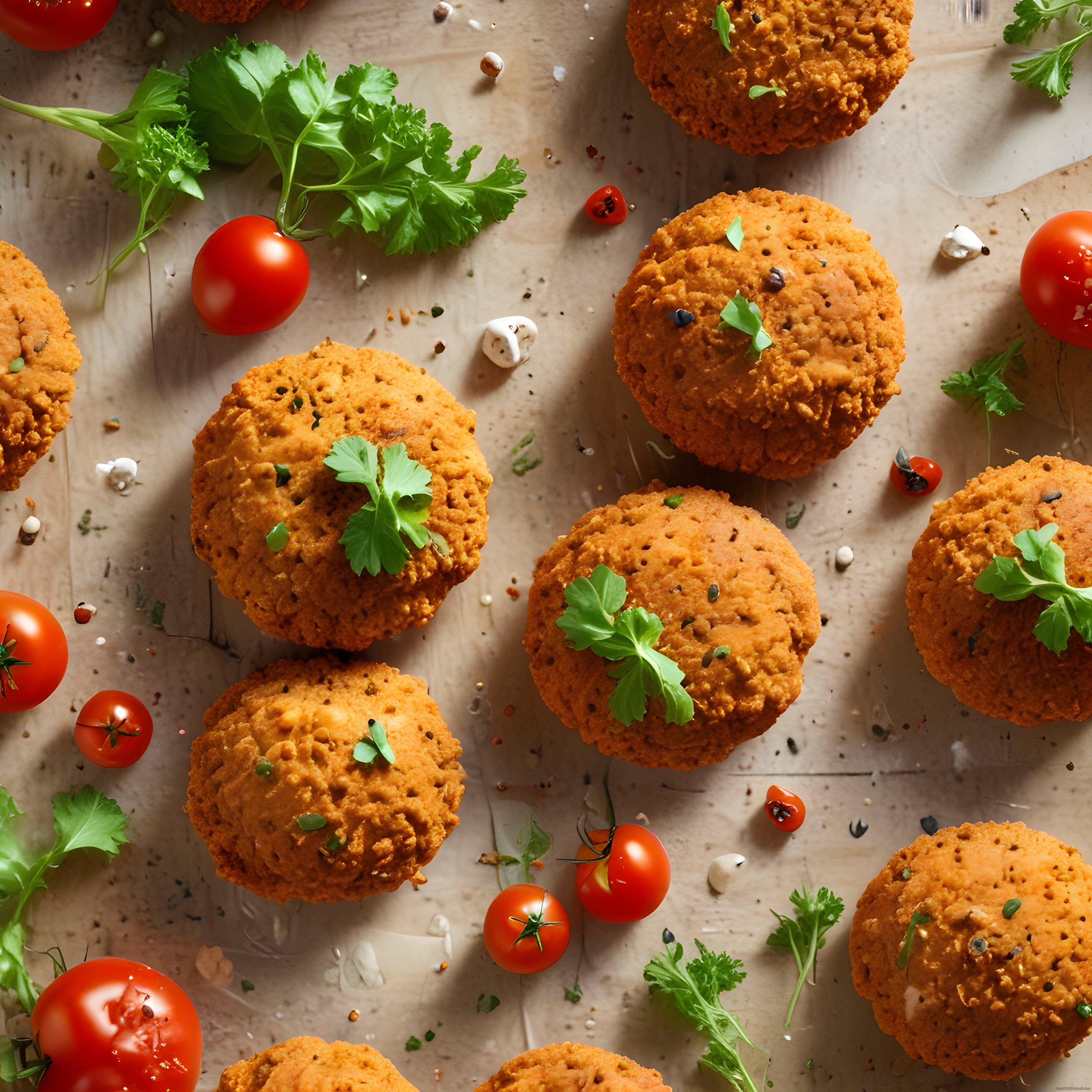 Falafel Köfte, Taze Maydanoz ve Domatesle Hazırlanan Sağlıklı Tabak