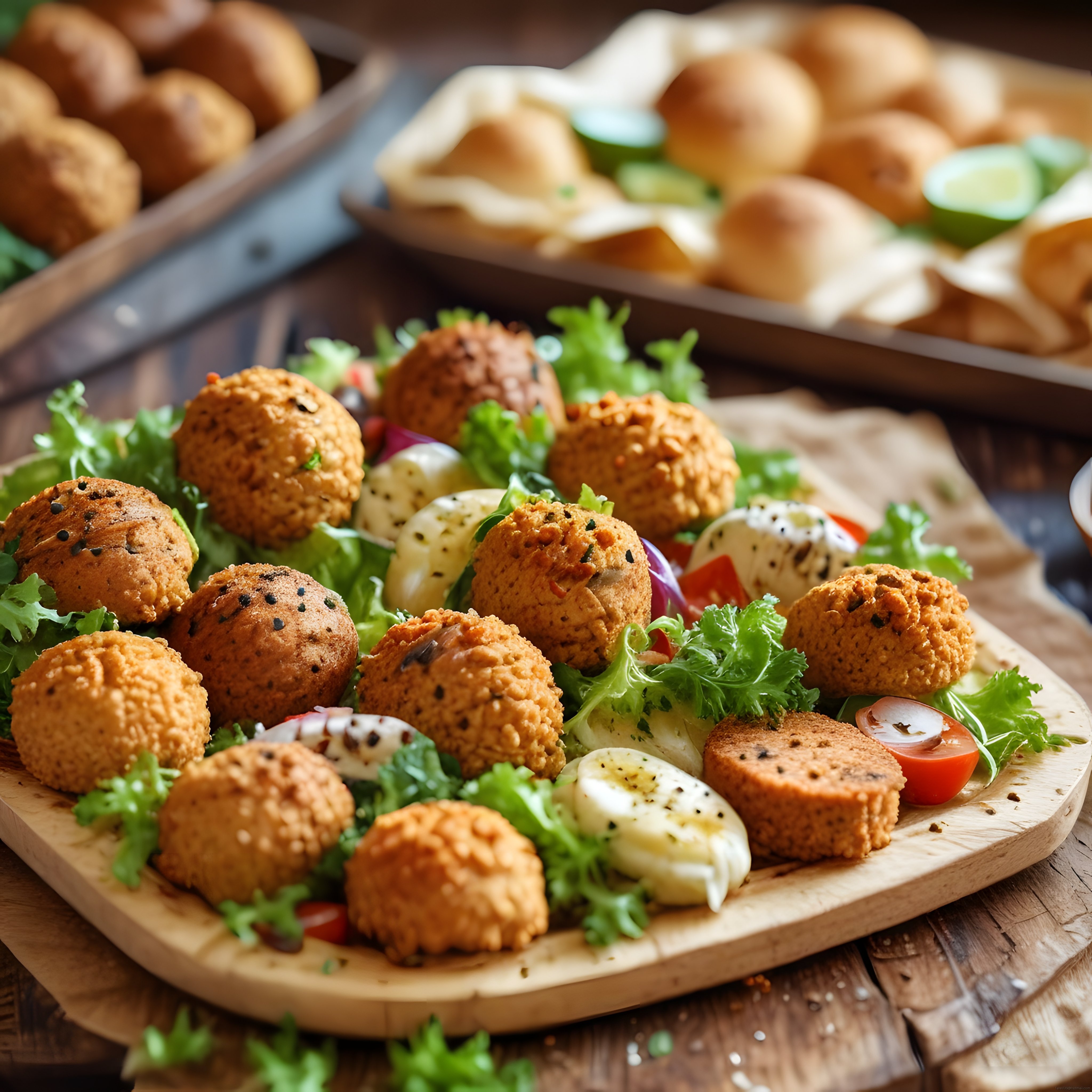Falafel Köfteleri ve Taze Yeşilliklerle Hazırlanan Nefis Kahvaltı Tabağı