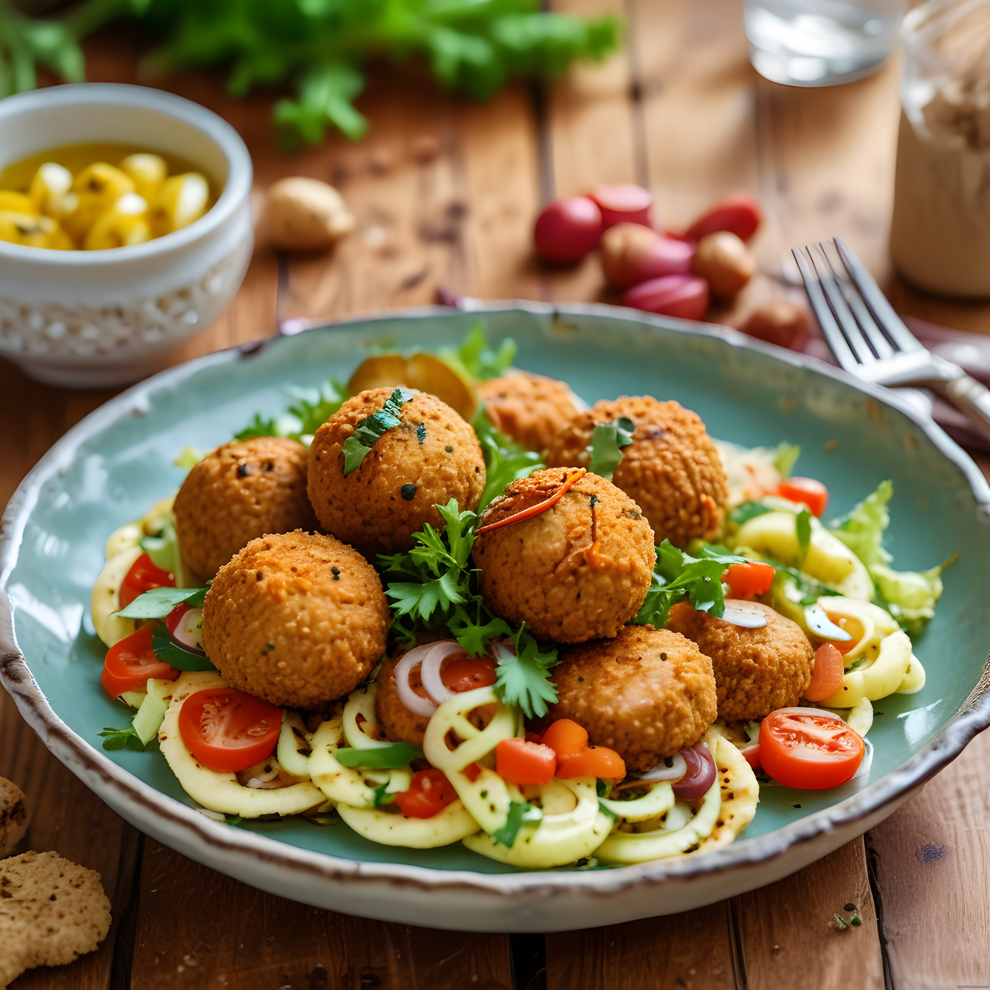 Falafel Tabağı: Kıtır Nohut Köfteleri ve Renkli Sebze Garnitürüyle Lezzet