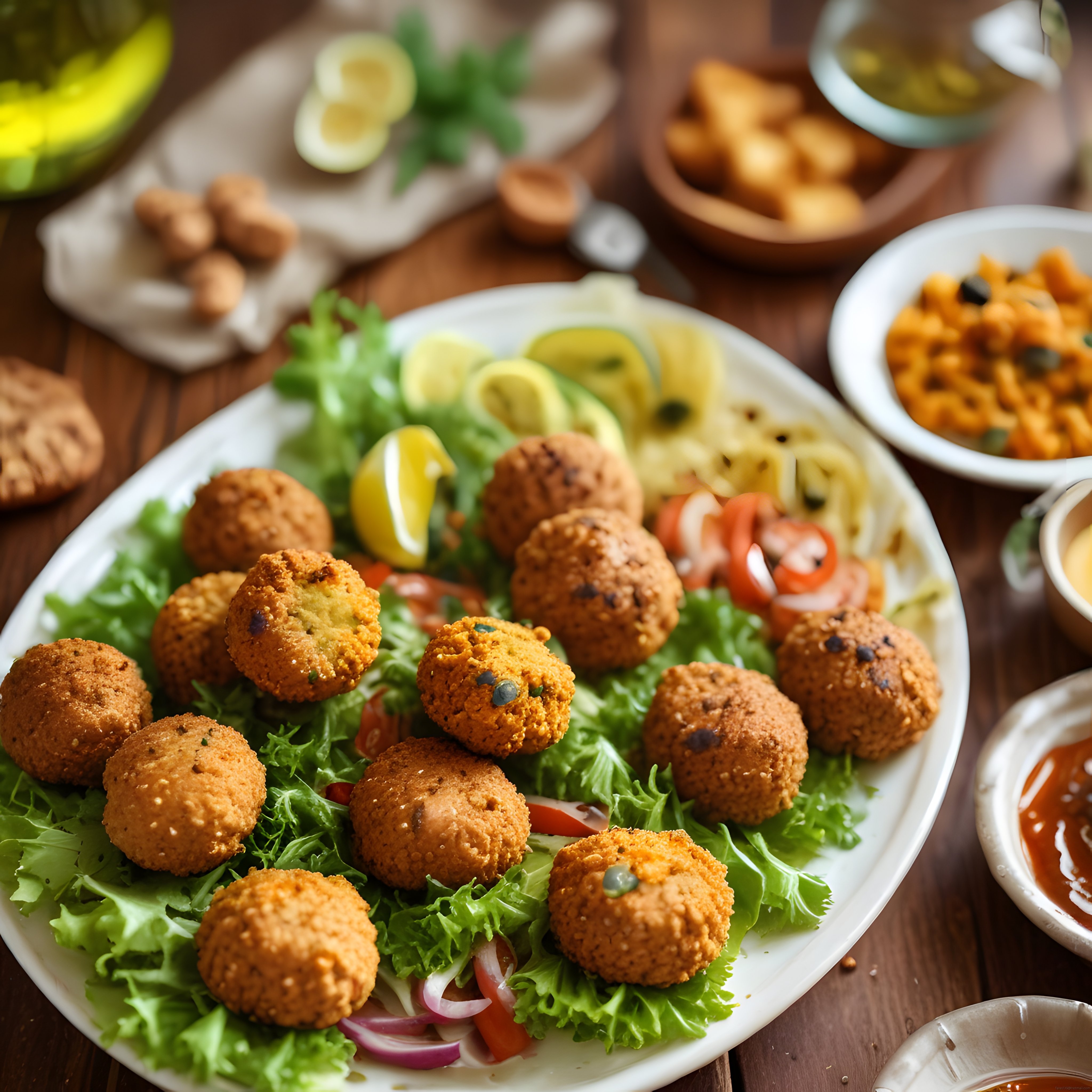 Falafel Tabağı: Orta Doğu Lezzeti Kızarmış Nohut Köftesi ve Soslar