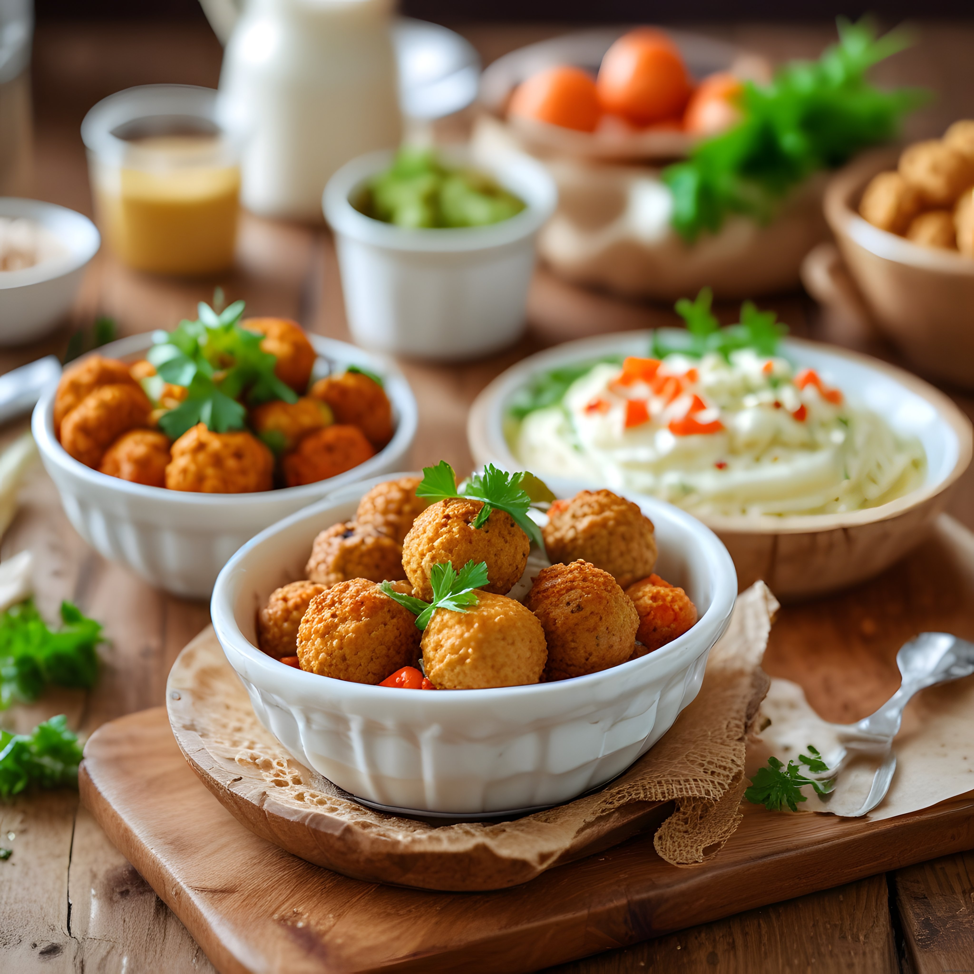 Falafel Topları ve Humuslu Meze Sunumu: Ev Yapımı Ortadoğu Lezzetleri