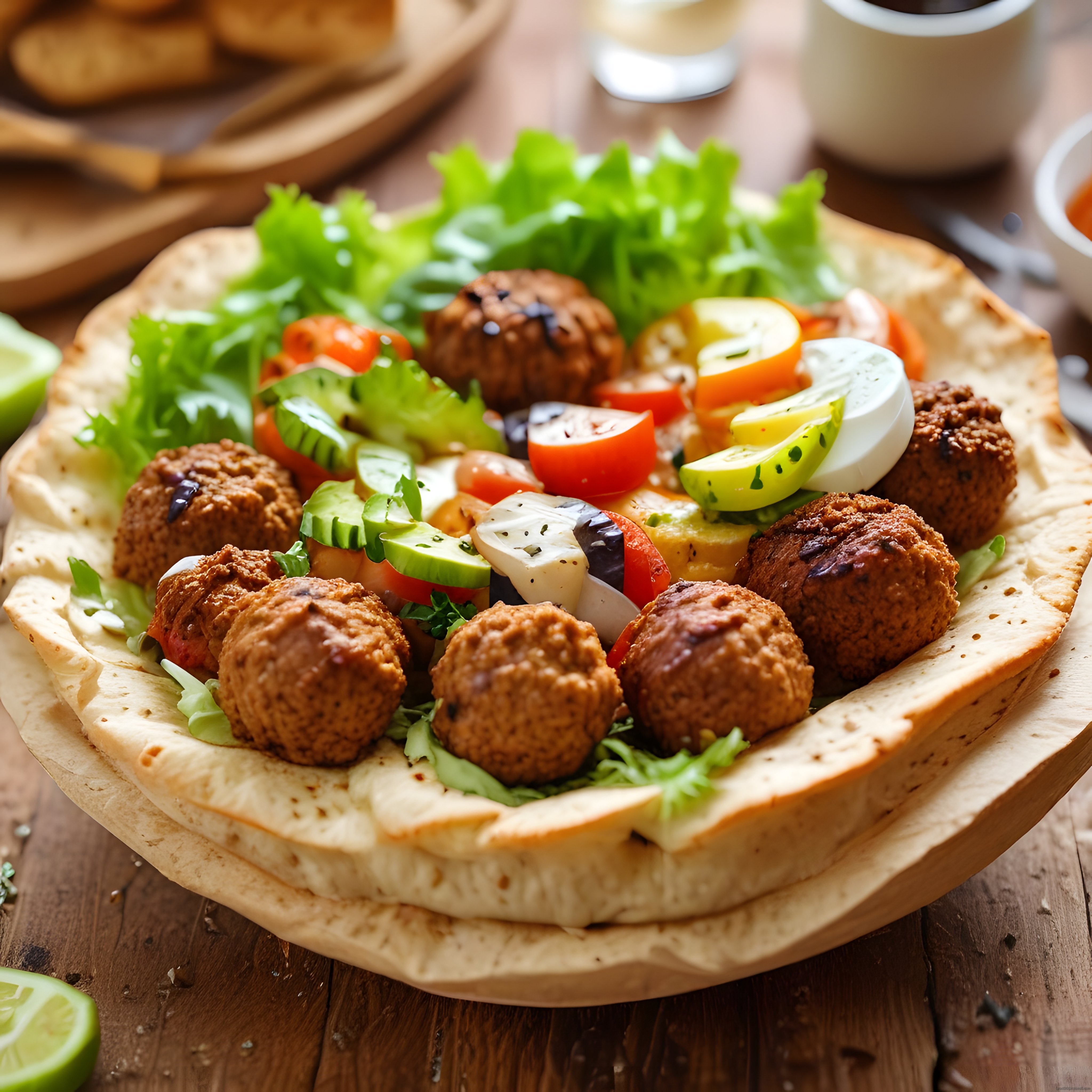 Falafel Topları ve Renkli Sebzelerle Rustik Orta Doğu Sunumu