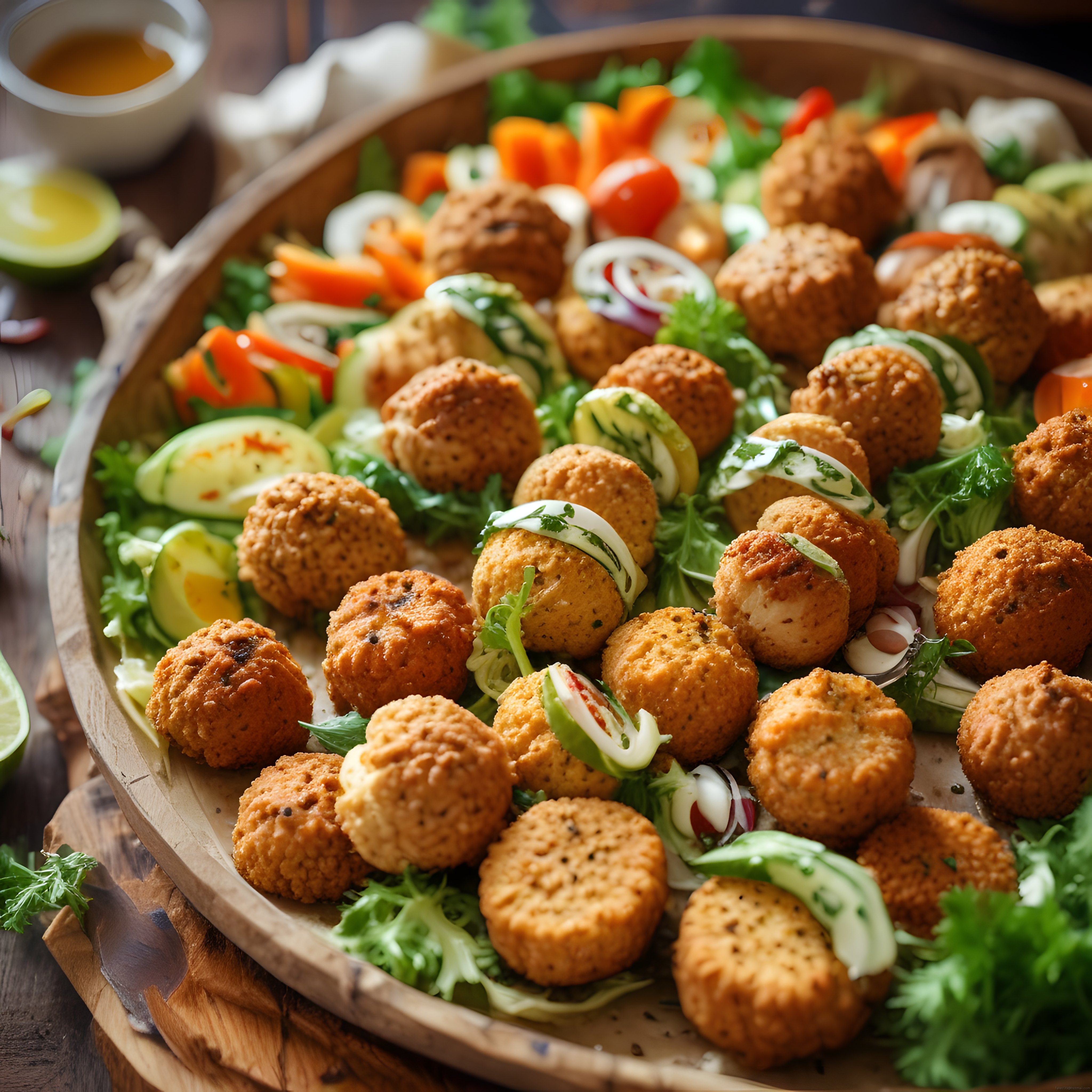 Falafel Topları ve Taze Sebze Salatası ile Sağlıklı ve Lezzetli Bir Sunum