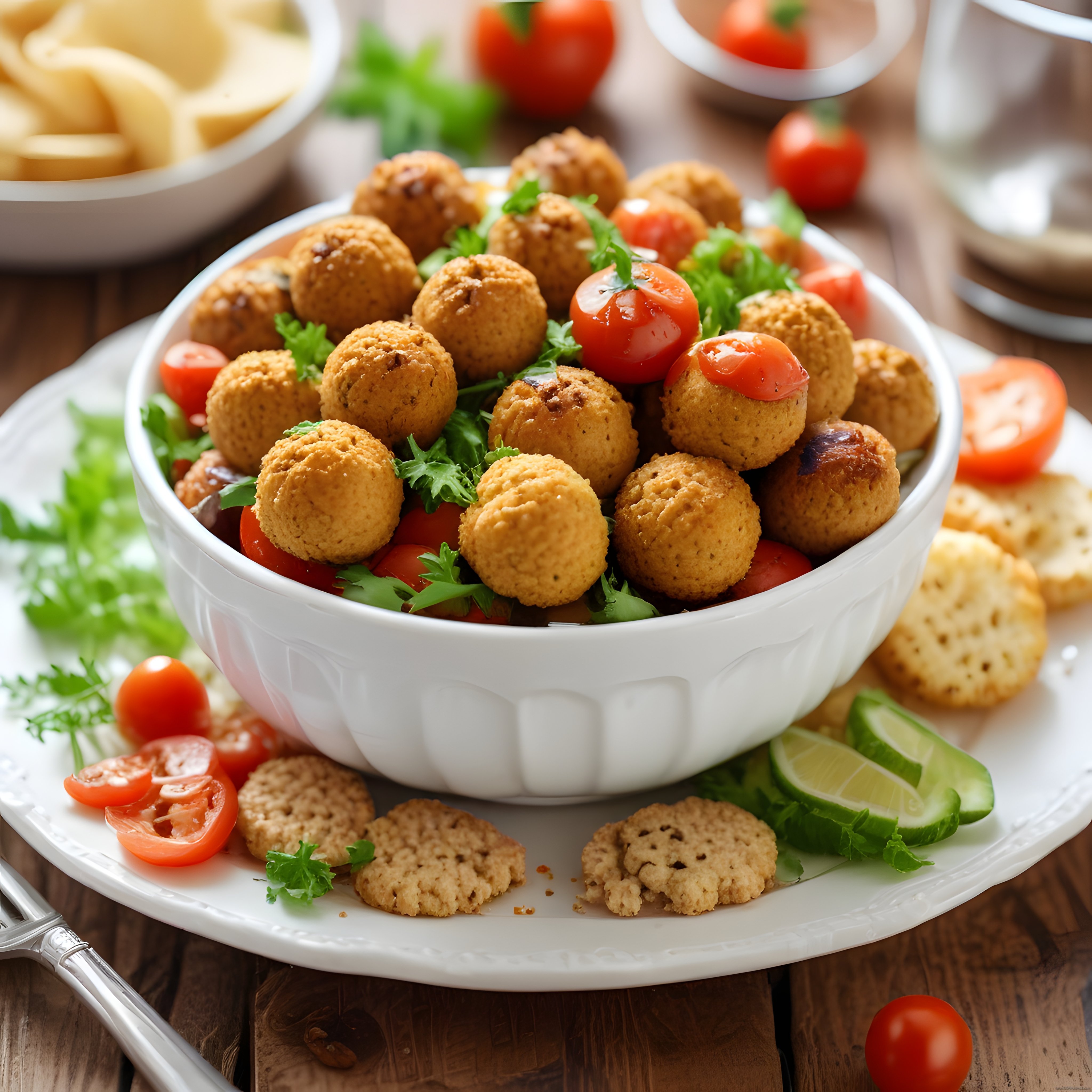 Falafel Topları ve Taze Sebzelerle Hazırlanmış Sağlıklı ve Renkli Bir Sunum