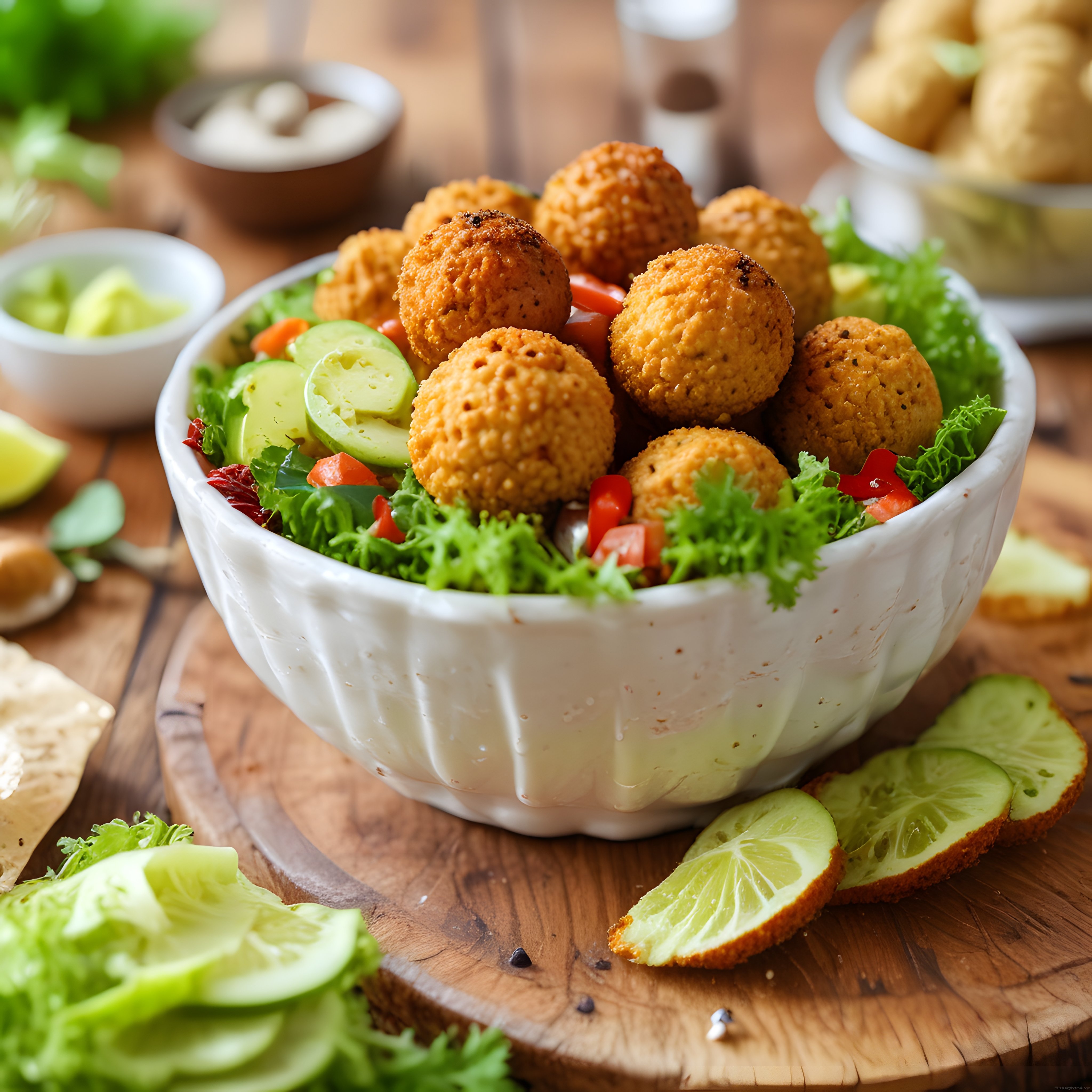 Falafel Toplarıyla Gevrek Salata Kasesi: Sağlıklı Ve Lezzetli Bir Sunum