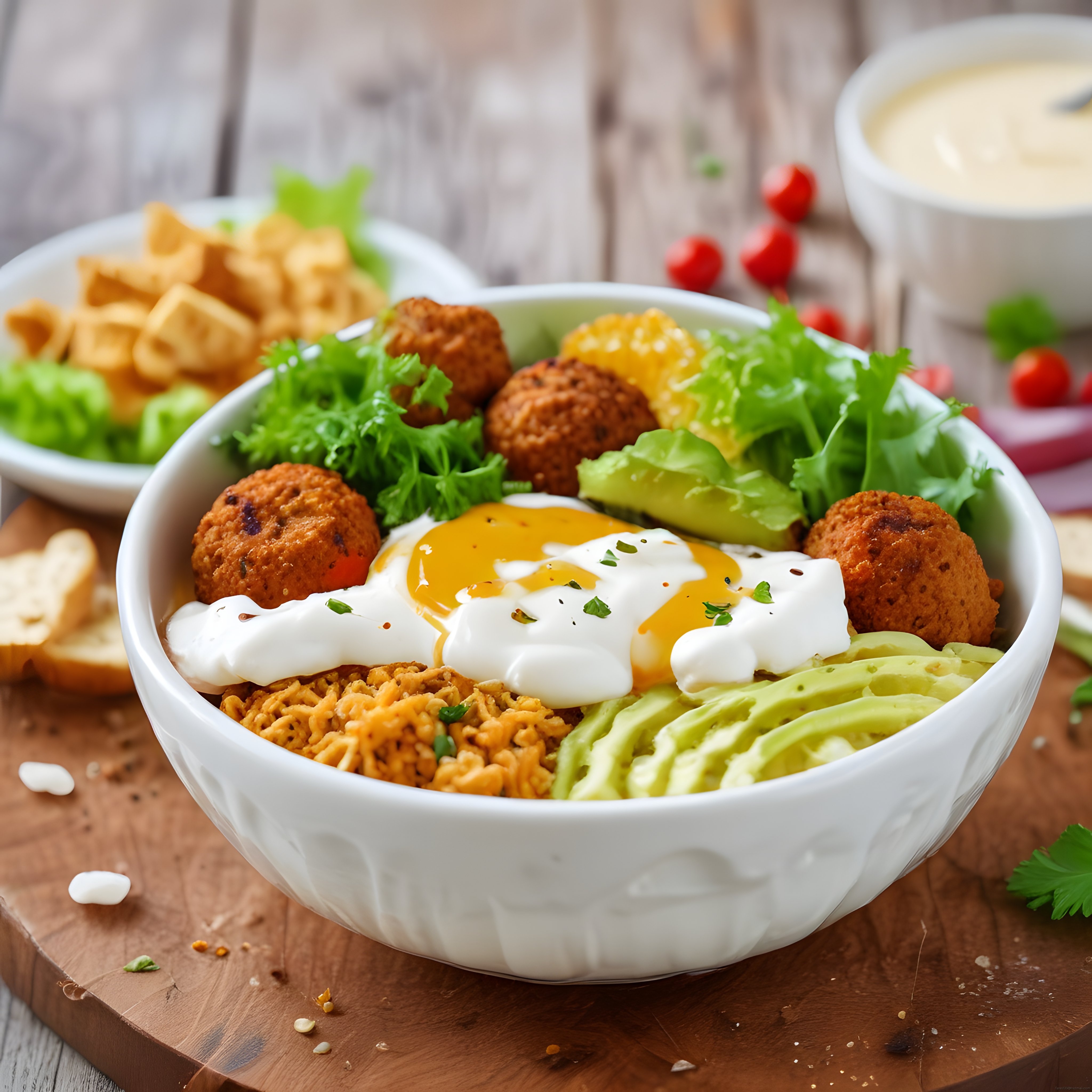 Falafel ve Avokadolu Renkli Sağlıklı Besin Kasesi ile Lezzetli Öğün Fikri