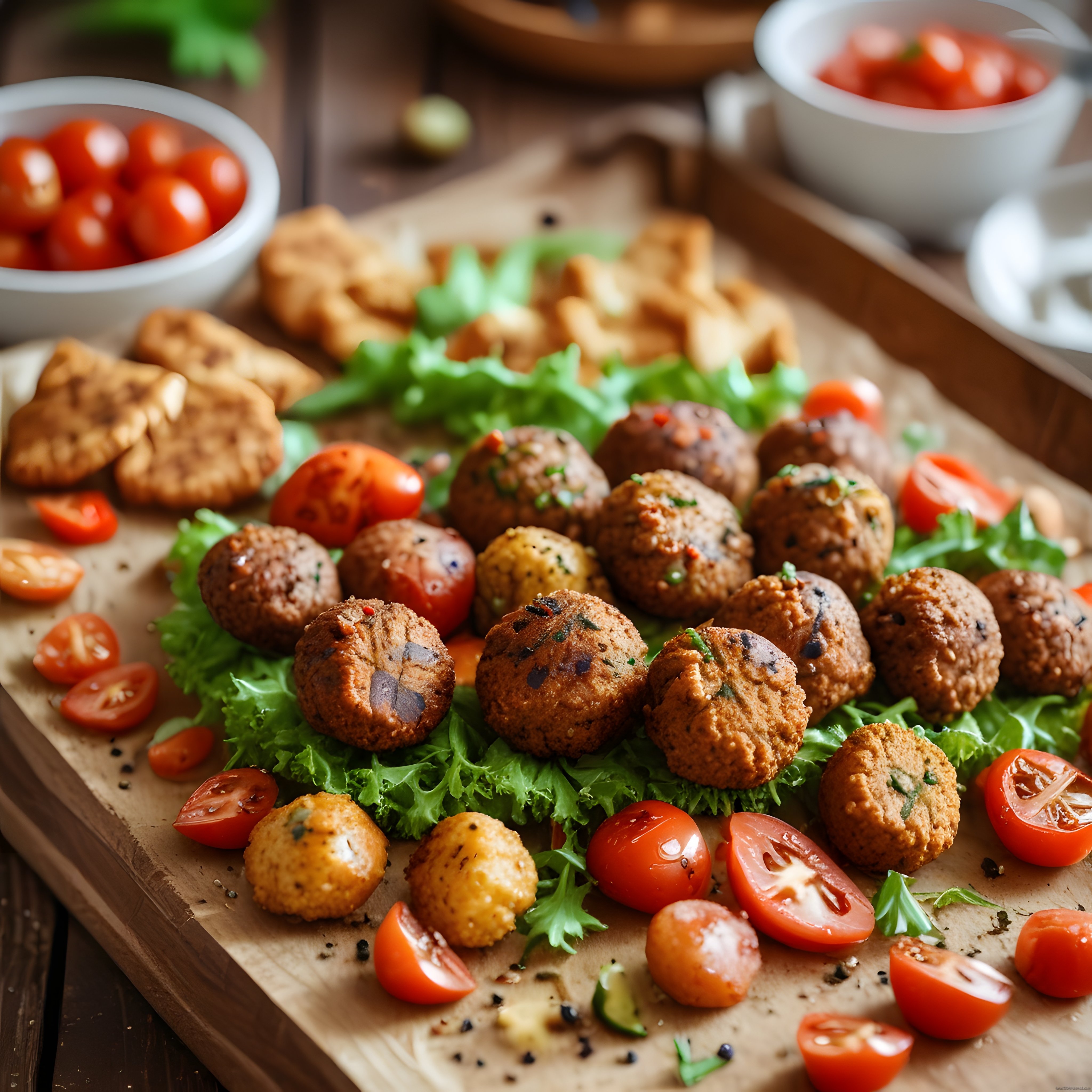 Falafel ve Sebze Köftelerinden Oluşan Sağlıklı Vegan Sunum Tabağı