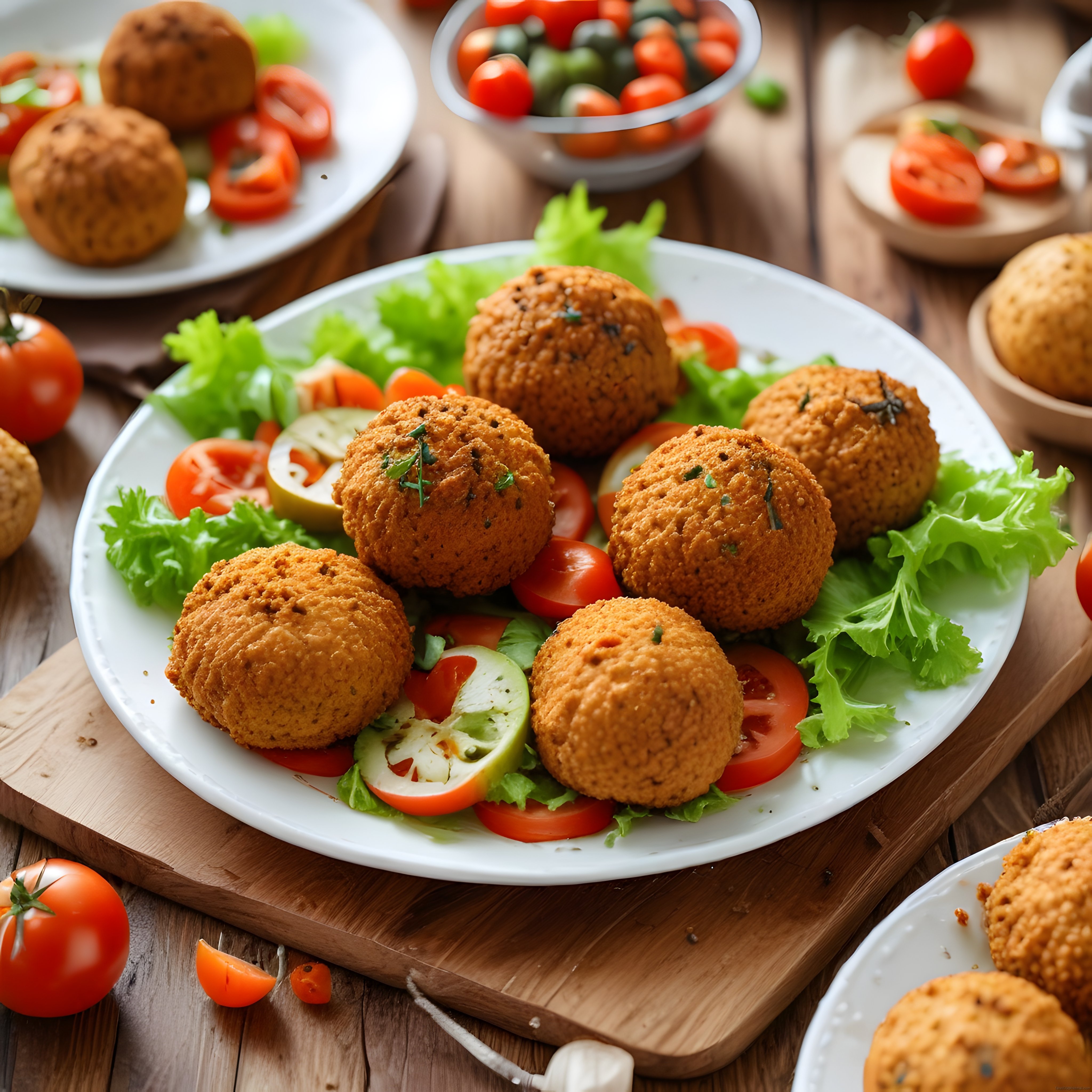 Falafel veya Çıtır Köfte Topları: Taze Yeşillik ve Domatesle Mükemmel Sunum