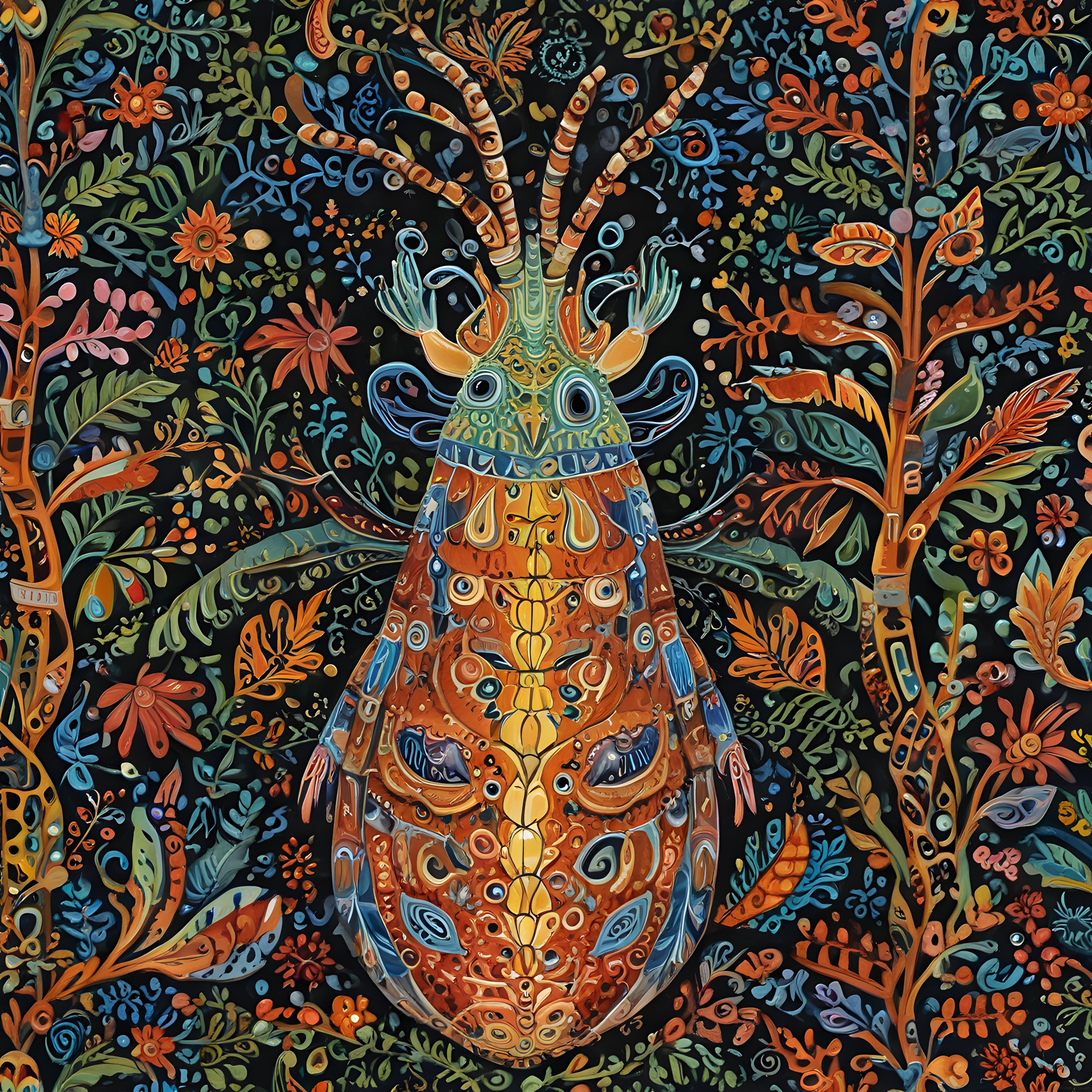Fantastik Desenlerle Süslenmiş Renkli Geyik Dijital Sanat Eseri