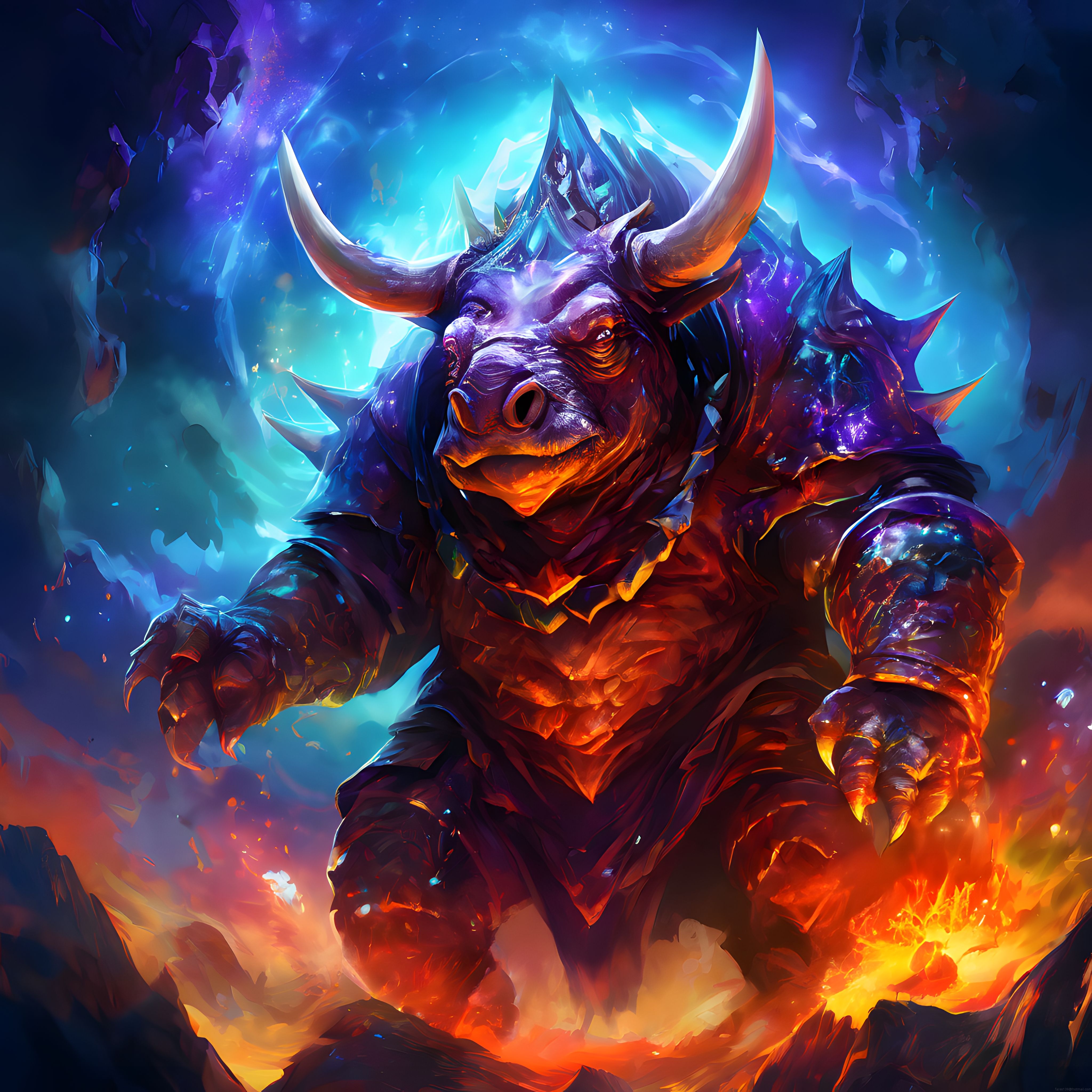 fantastik minotaur savaşçısı dijital illüstrasyon ve müthiş ışık efektleri