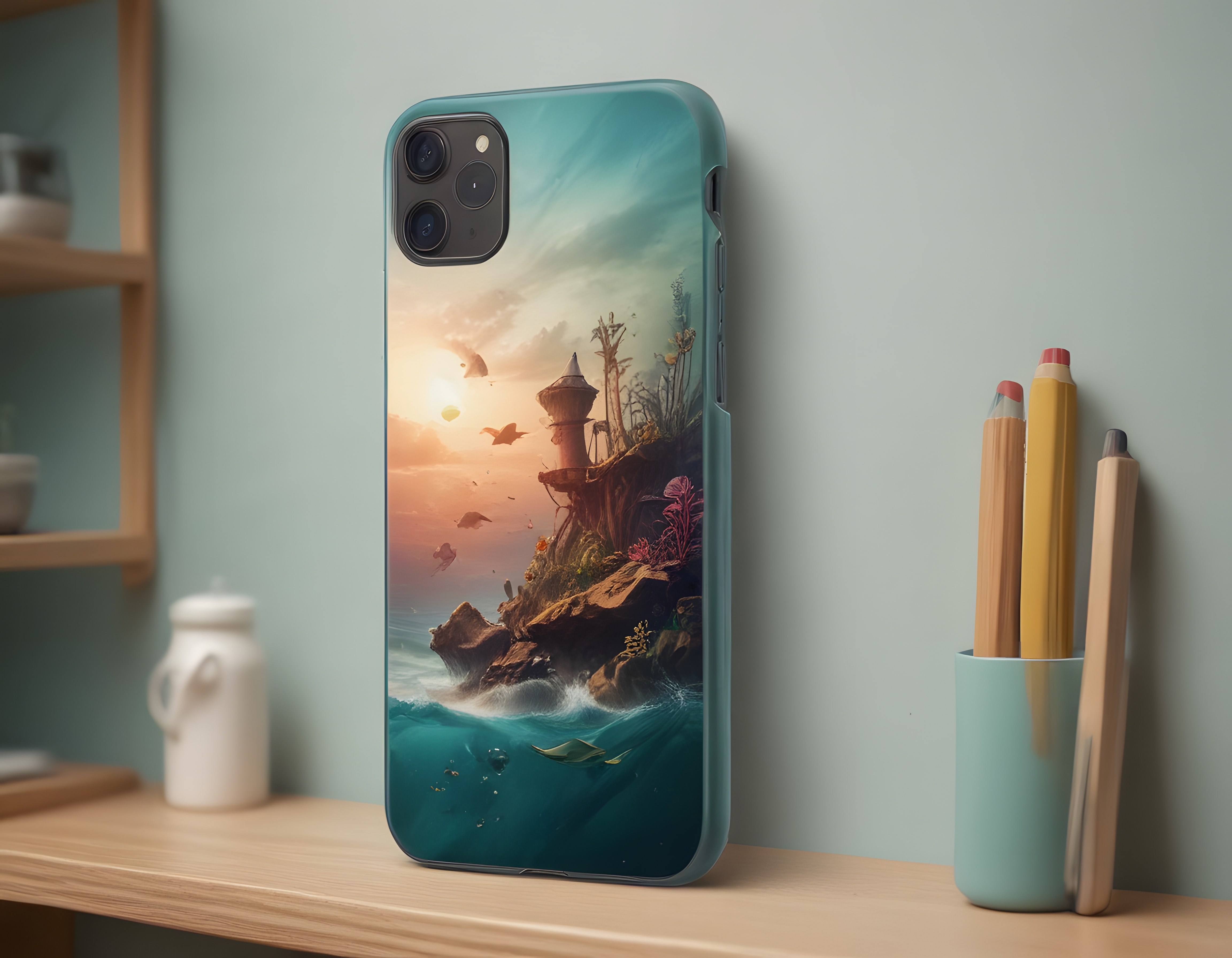Fantastik Okyanus Manzaralı Telefon Kılıfı ve Gizemli Deniz Feneri