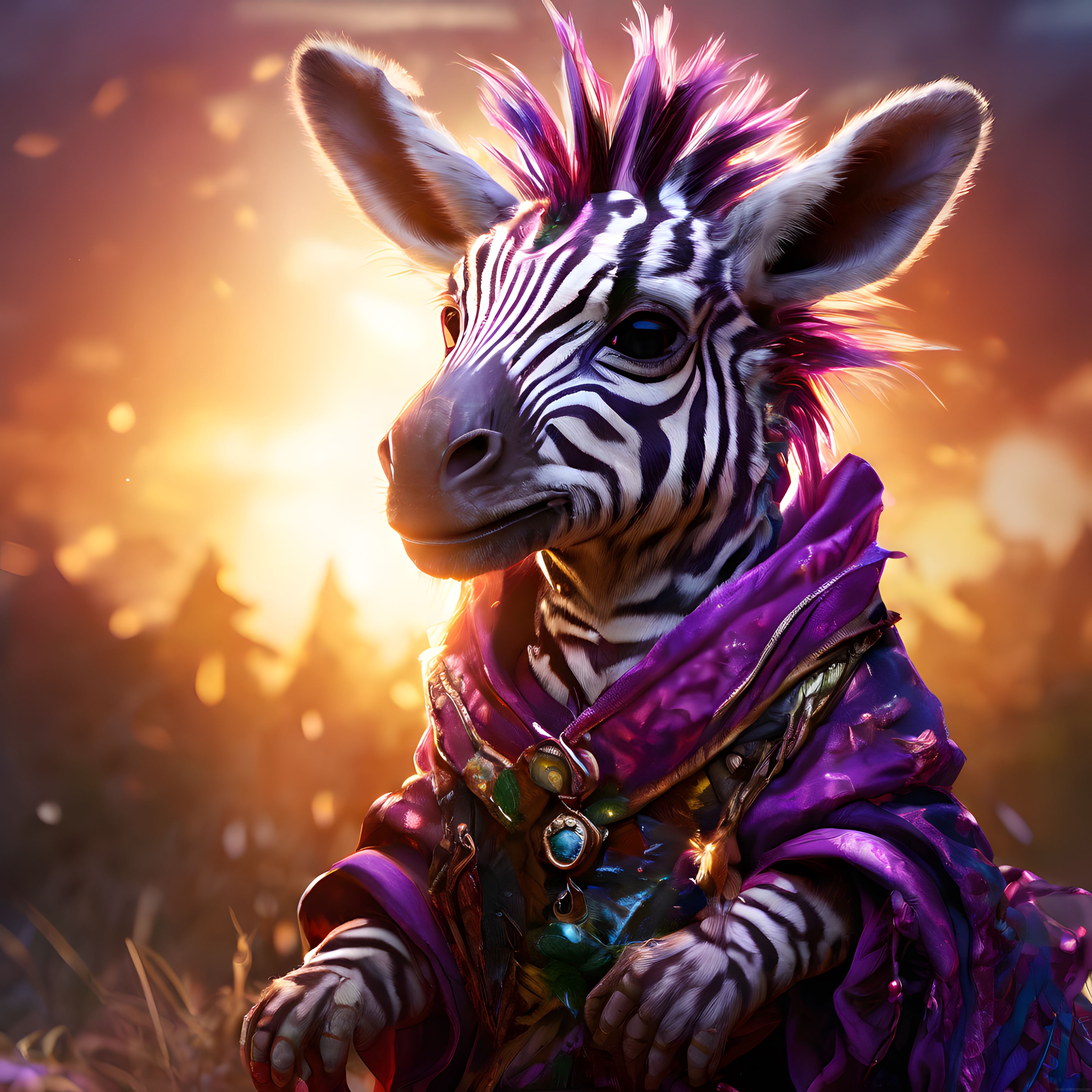Fantastik Zebra Savaşçı: Dijital Sanat Karakter Tasarımı ve Masalsı Atmosfer