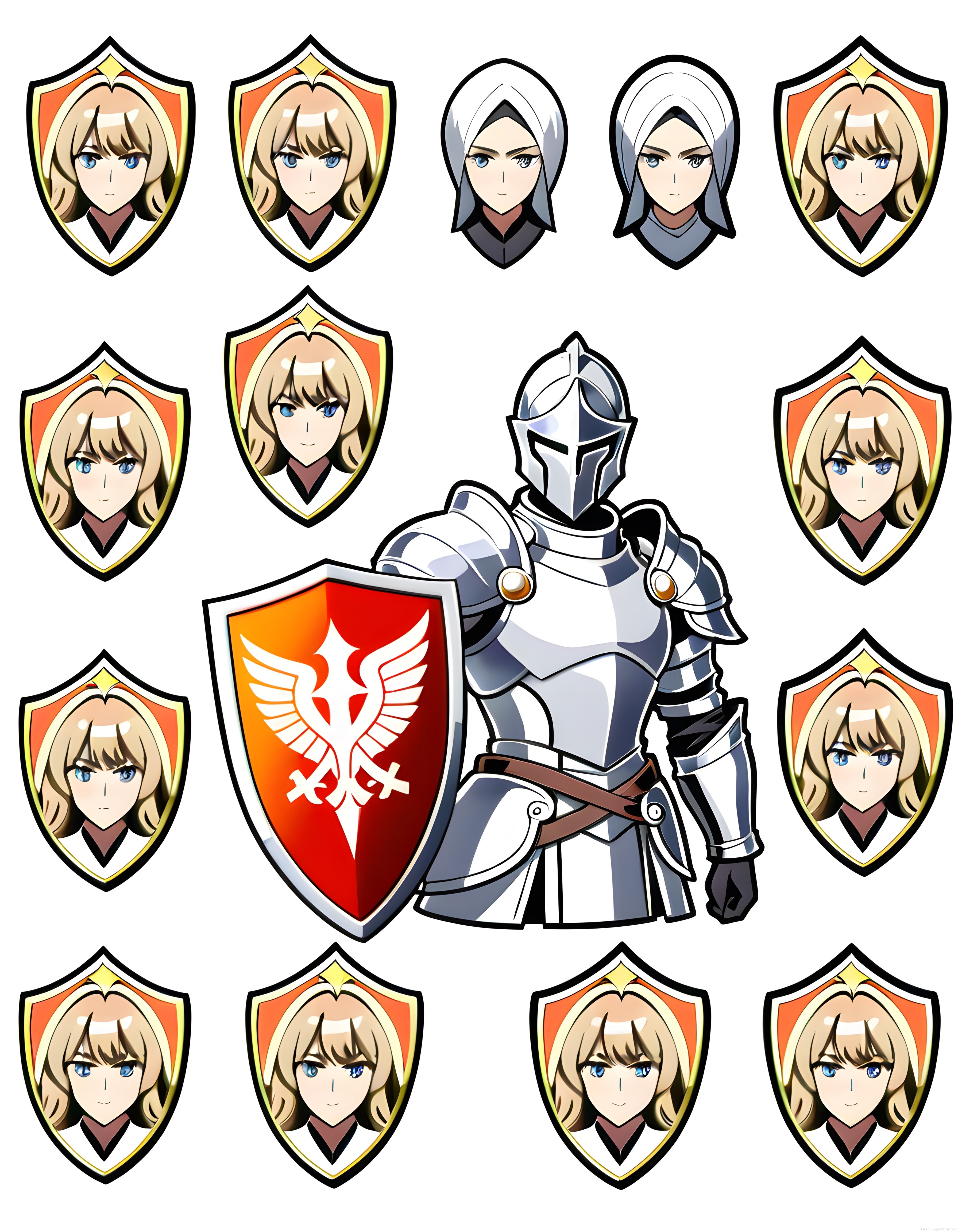 Fantastik Zırhlı Şövalye ve Anime Savaşçı Kadın Karakter Portre Seti