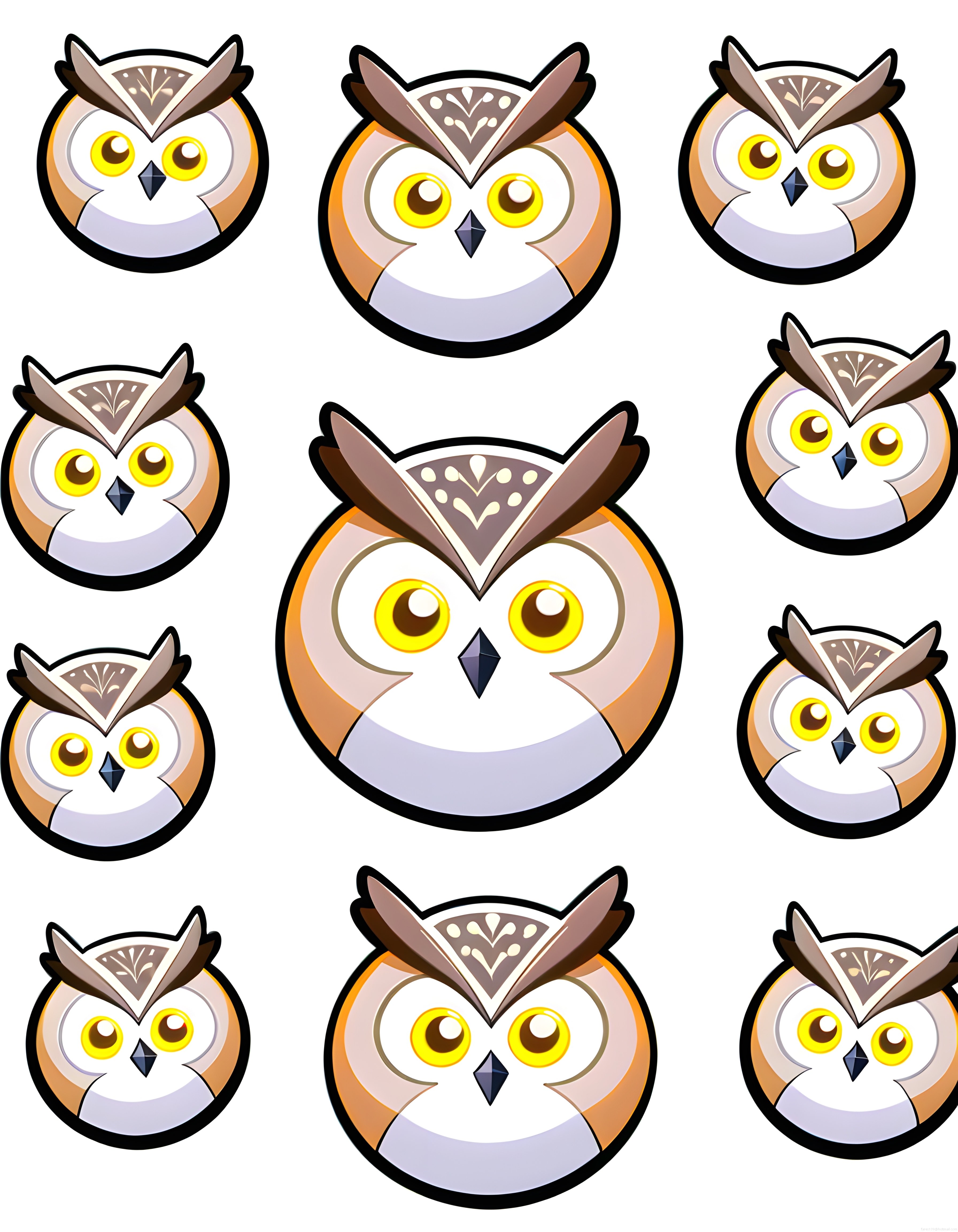 farklı boyutlarda sevimli karikatür baykuş karakterleri dijital illüstrasyon