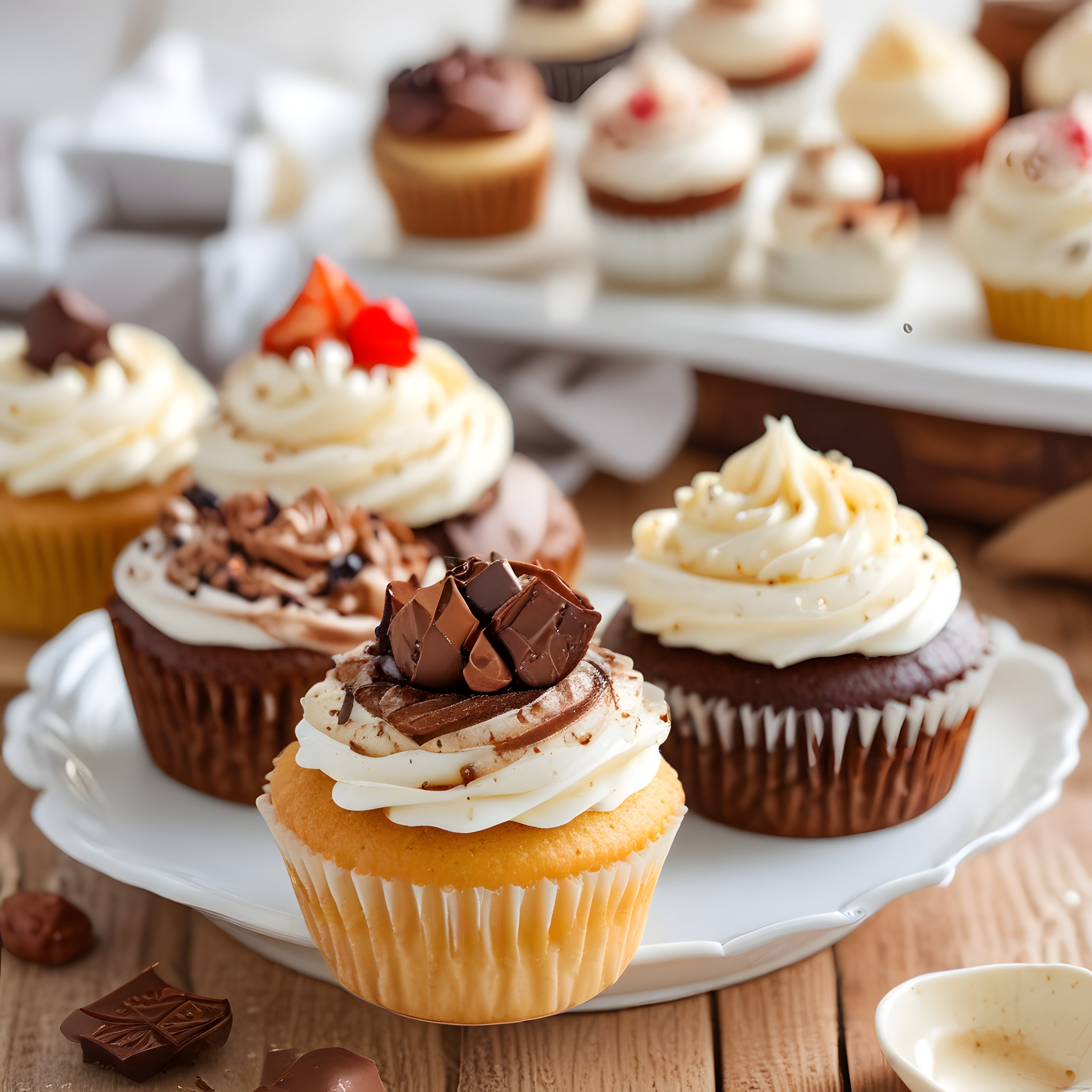 Farklı Kaplamalarla Süslenmiş Taze Cupcake'ler: Çikolatalı ve Meyveli Tatlılar