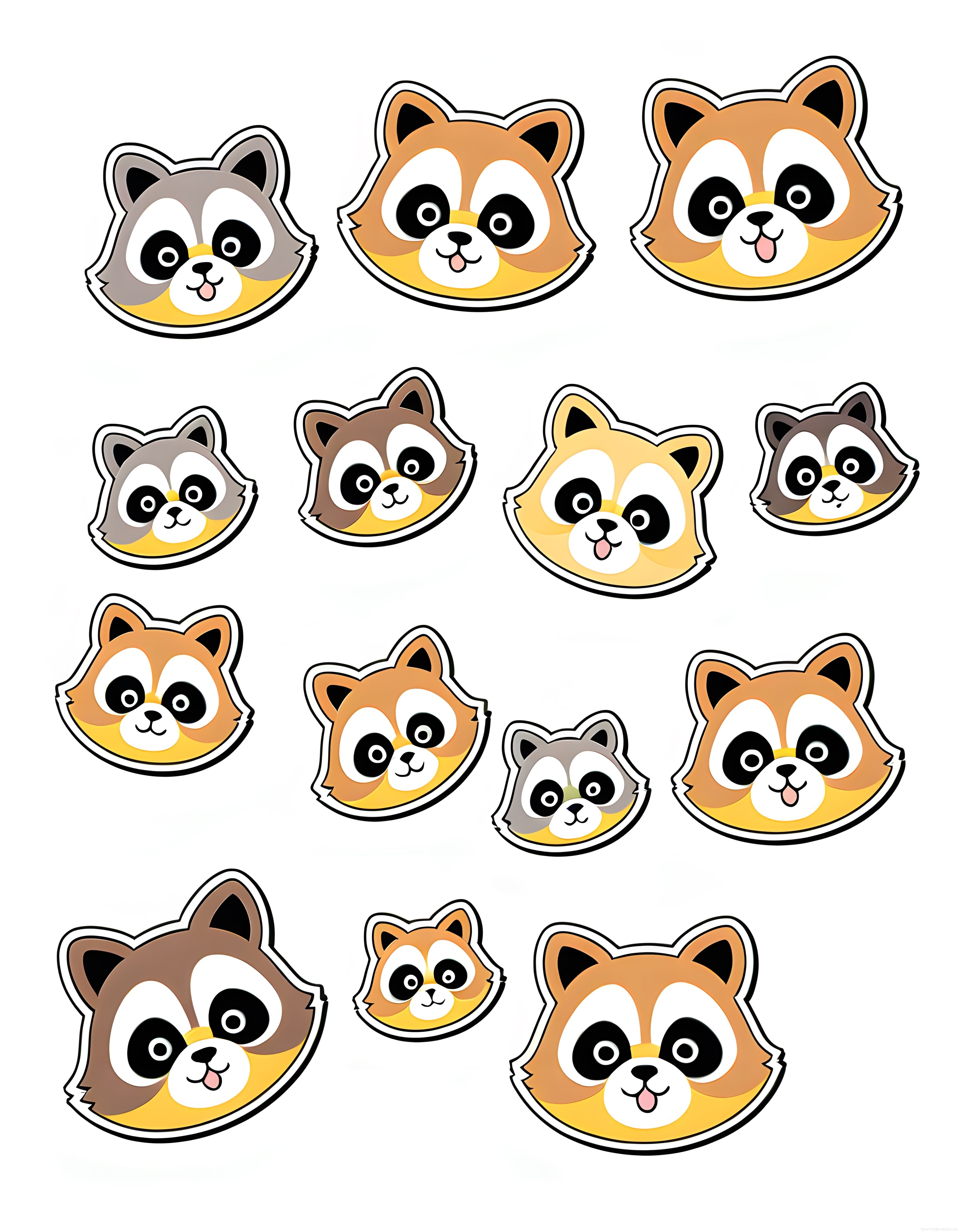 Farklı Renk ve İfadelerle Sevimli Rakun Sticker ve Avatar Çizimleri