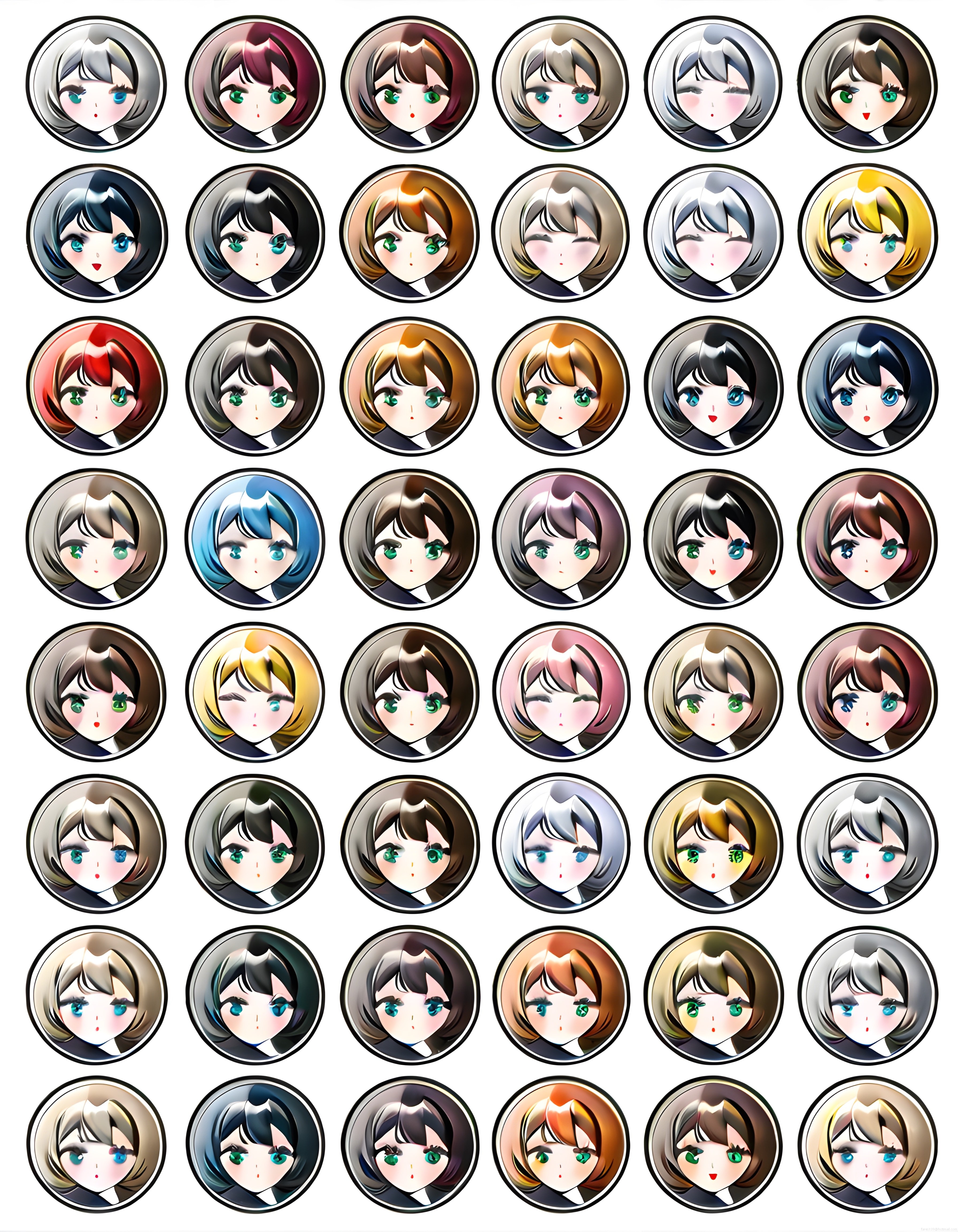Farklı Saç Renkleri ve Tarzlarında Anime Chibi Kız Karakter Avatarları Koleksiyonu