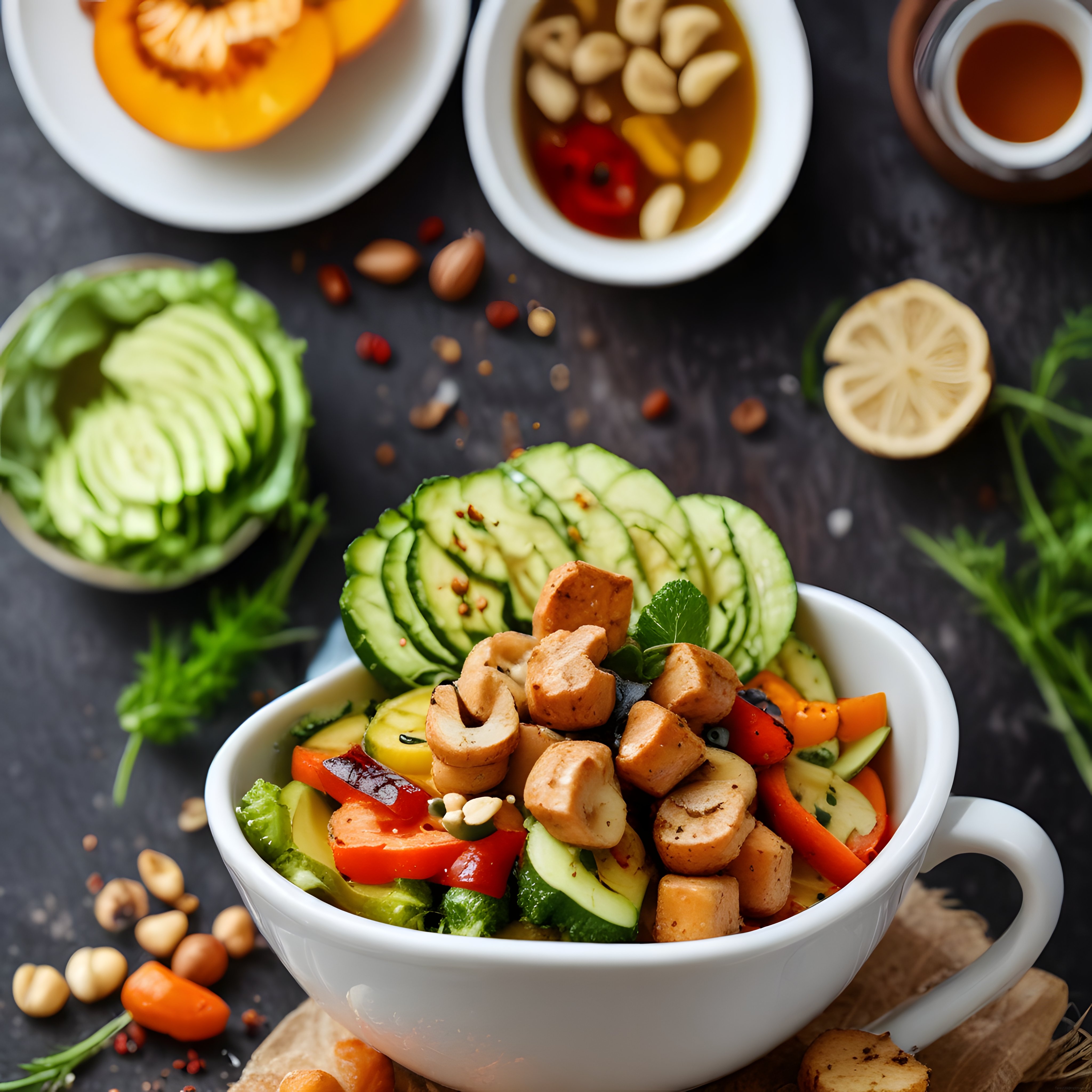 Farklı Sebzeler Avokado ve Baharatlarla Hazırlanan Sağlıklı Kase Salata