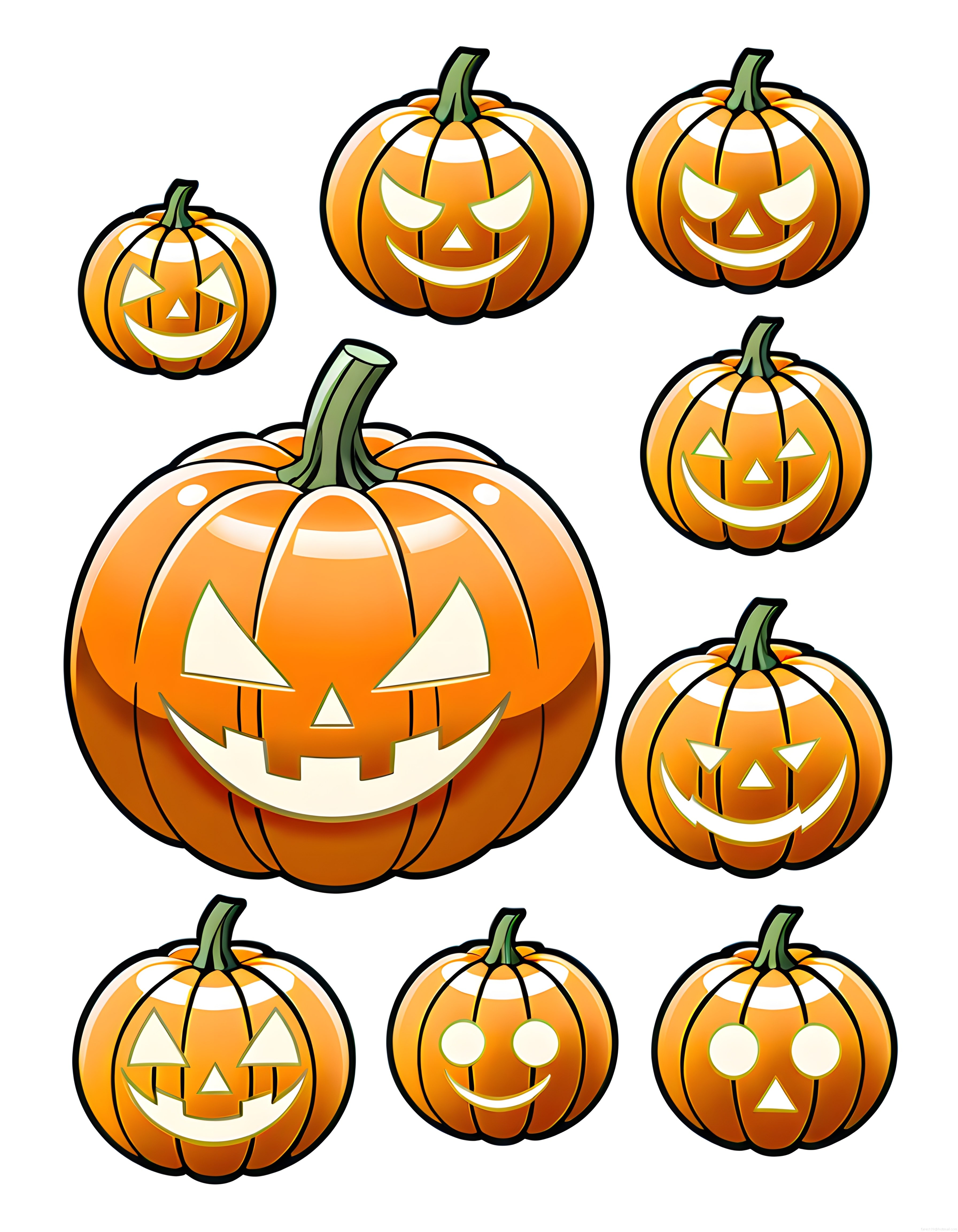 Farklı Yüz İfadeleriyle Sevimli Halloween Balkabağı Çizim Koleksiyonu