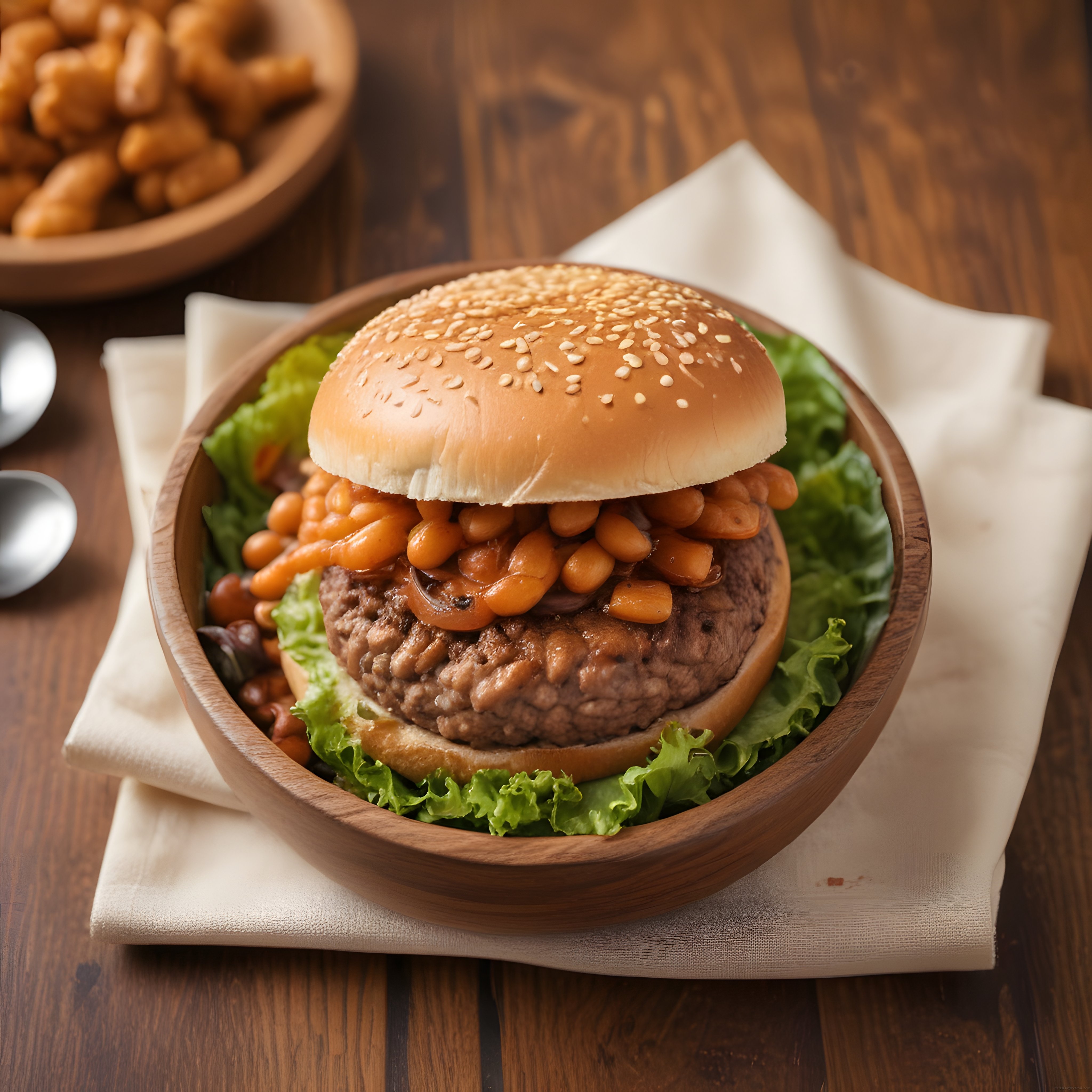 Fasulyeli Hamburger: Susamlı Ekmek ve Barbekü Soslu Ev Yapımı Burger
