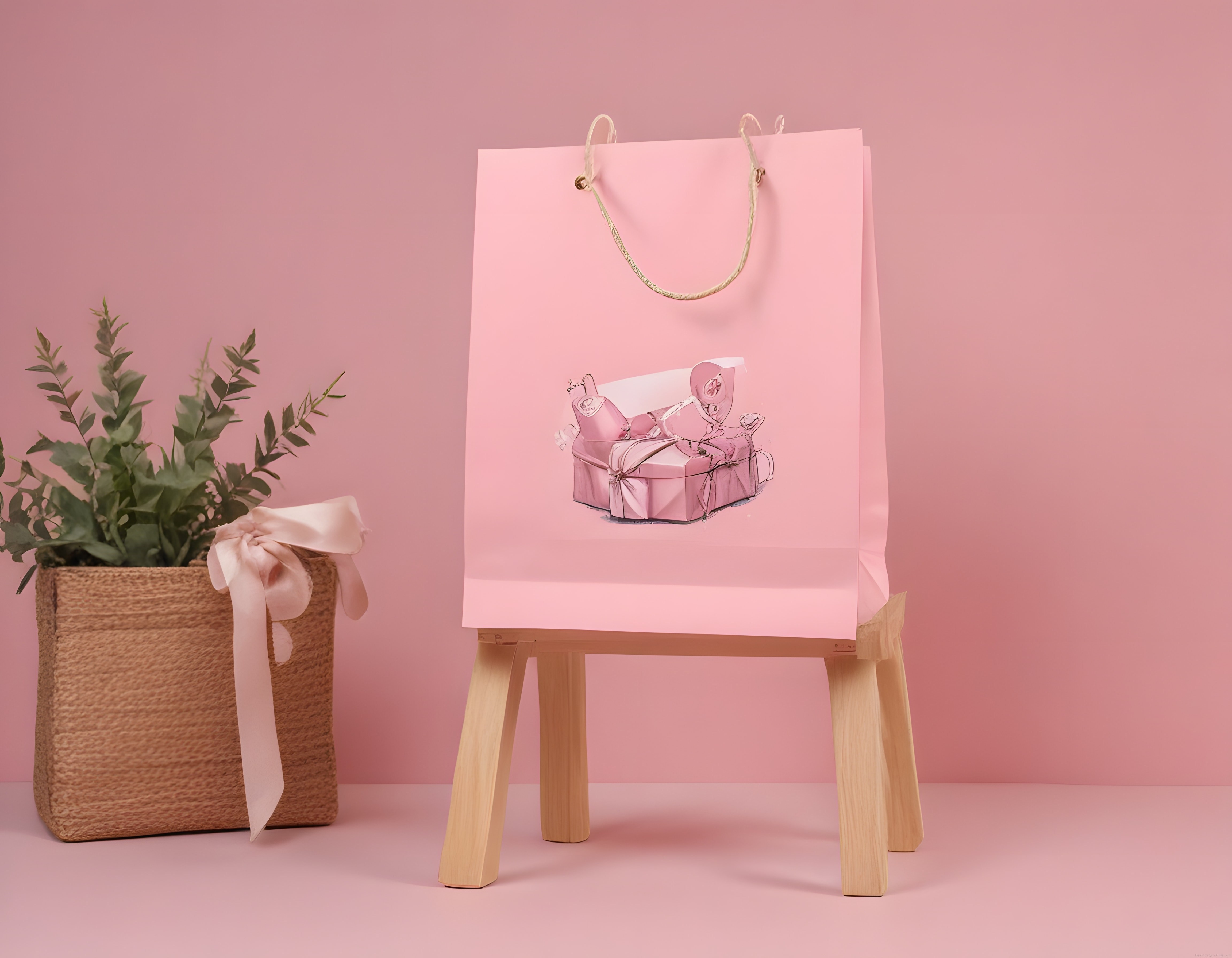 Feminen Pembe Dekorasyonda Moda Alışveriş Torbası ve Stil İllüstrasyonu Feminen Pembe Dekorasyonda Moda Alışveriş Torbası ve Stil İllüstrasyonu