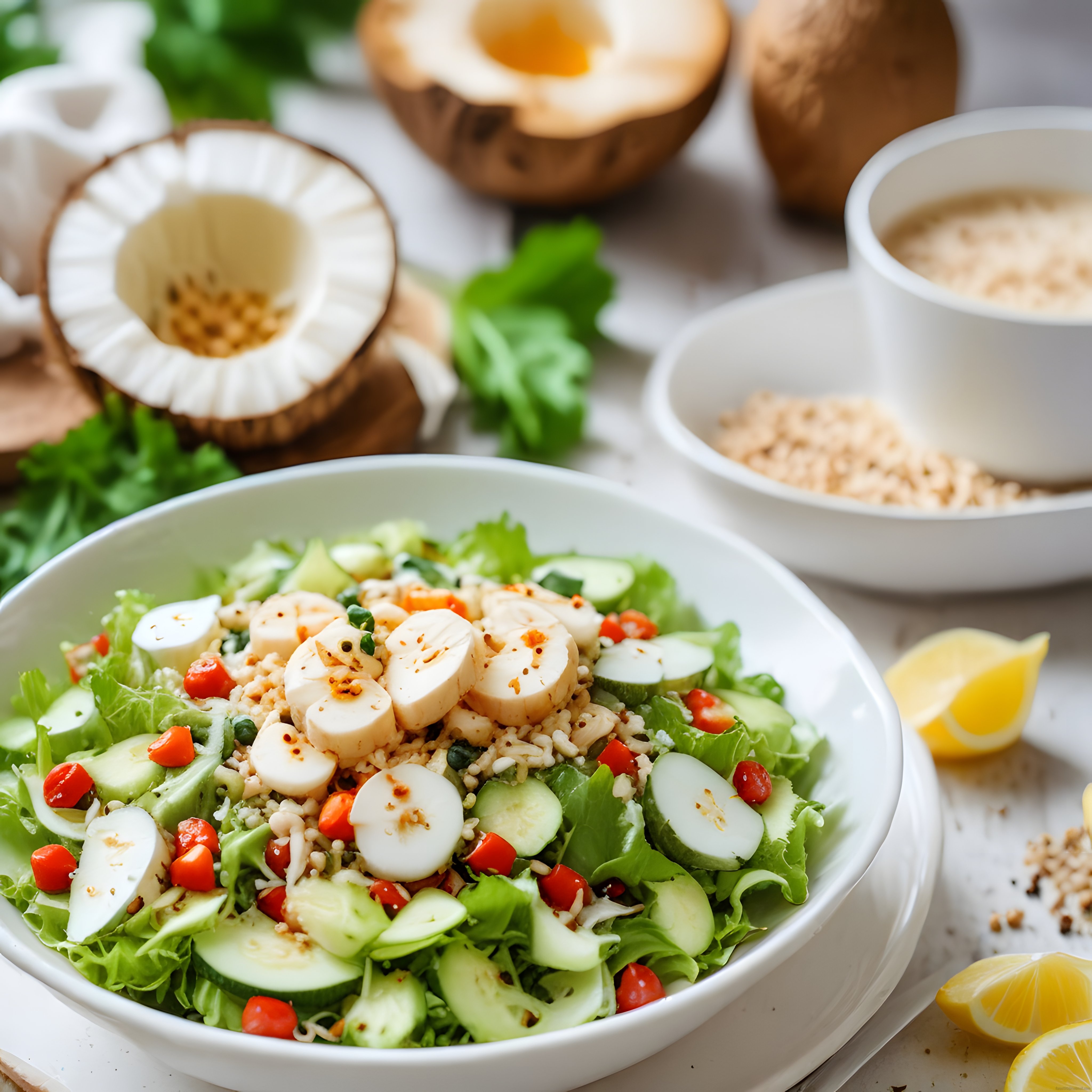 Ferahlatıcı Hindistan Cevizli Palmiye Kalp Salatası ve Tropikal Sunum