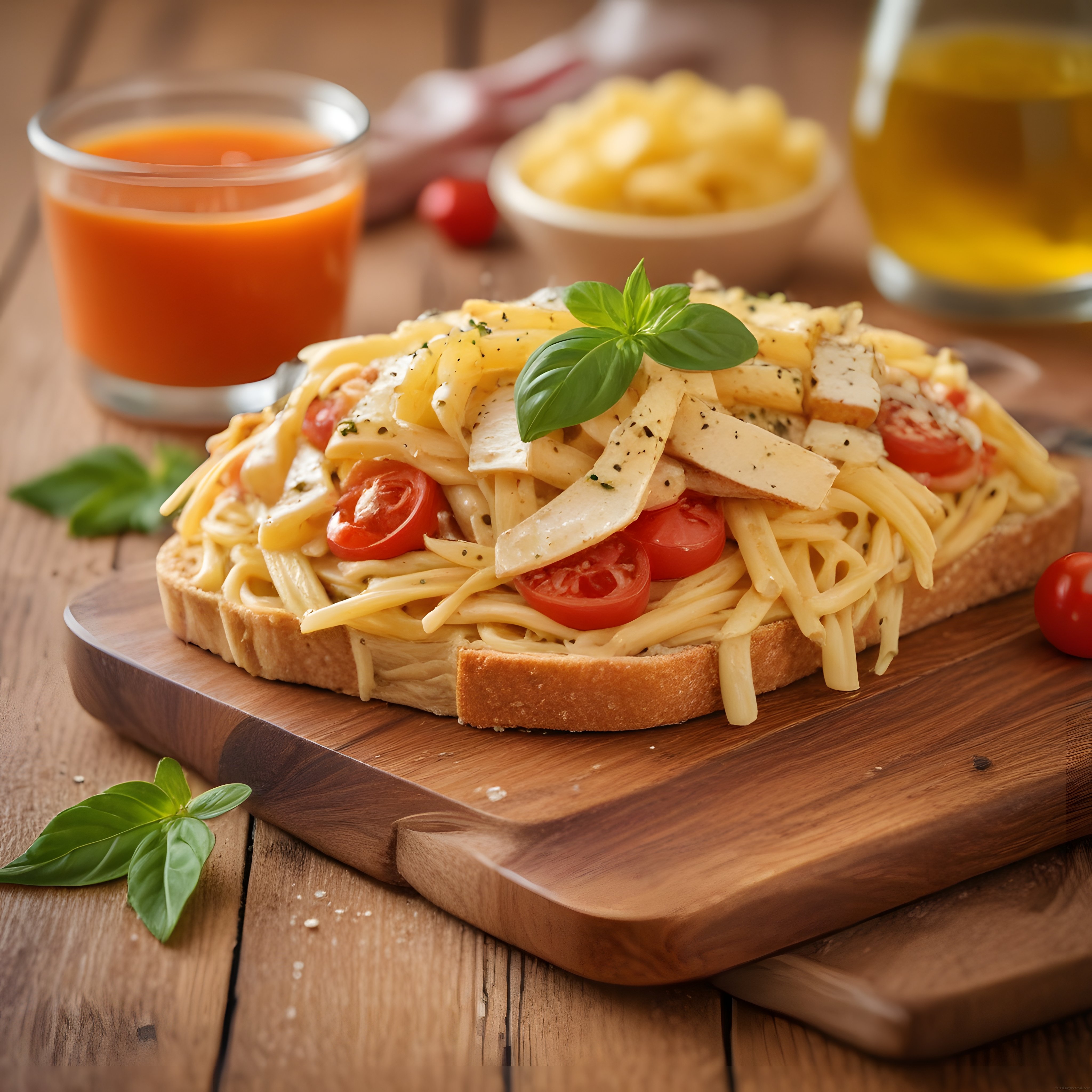 Fesleğen ve Domatesli Makarnalı Ekmek Dilimi ile Lezzetli Brunch Sunumu