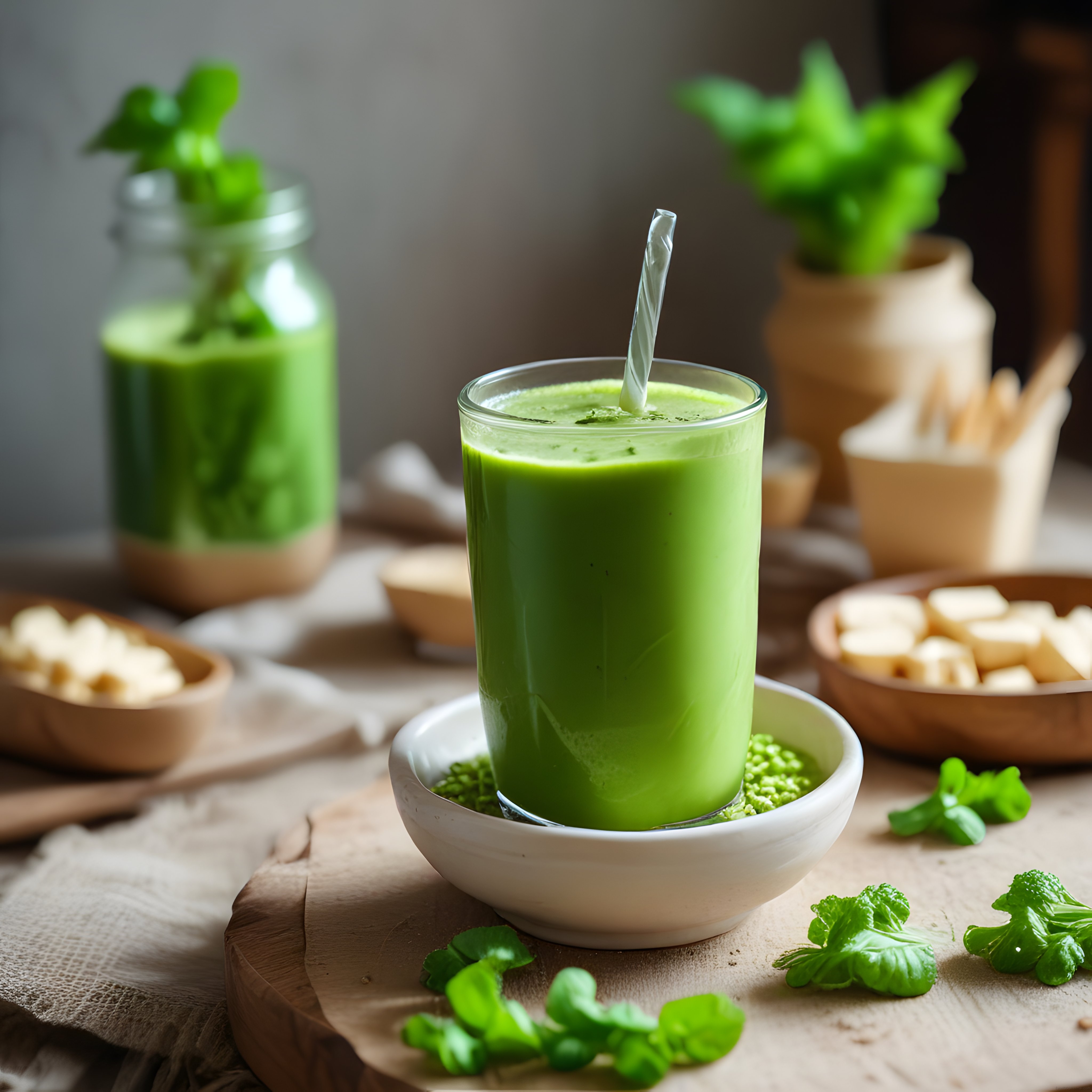 Fesleğenli Yeşil Detoks Smoothie ile Doğal ve Sağlıklı İçecek Sunumu
