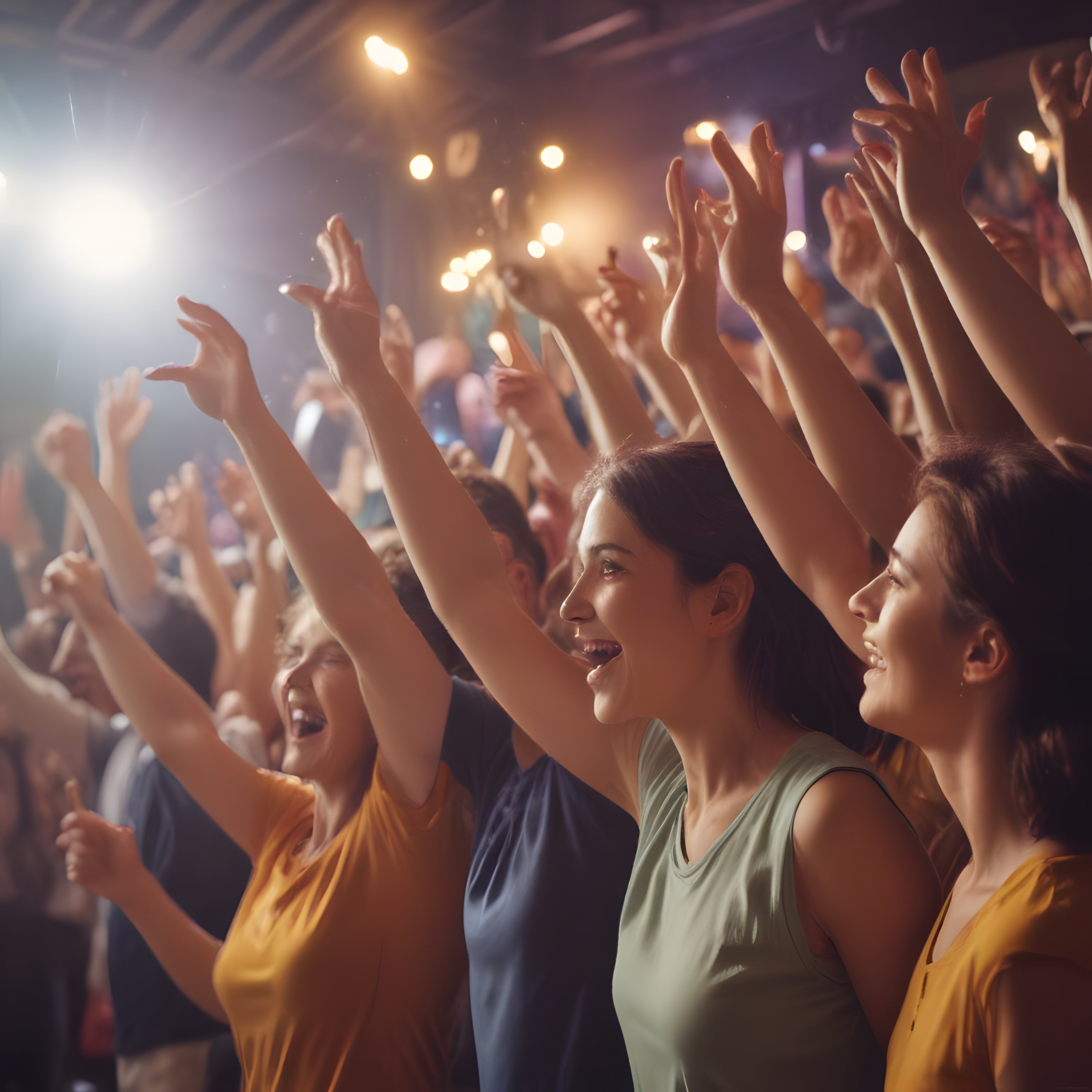 Festivalde Eğlenen Kalabalık: Konser Işıkları Altında Mutlu İnsanlar
