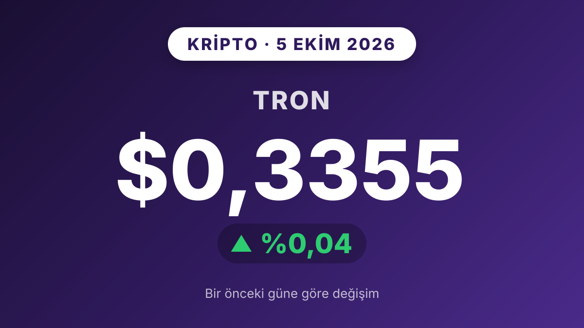 Tron, bir önceki güne göre yatay seyretti ve 0,3355 dolar seviyesinde