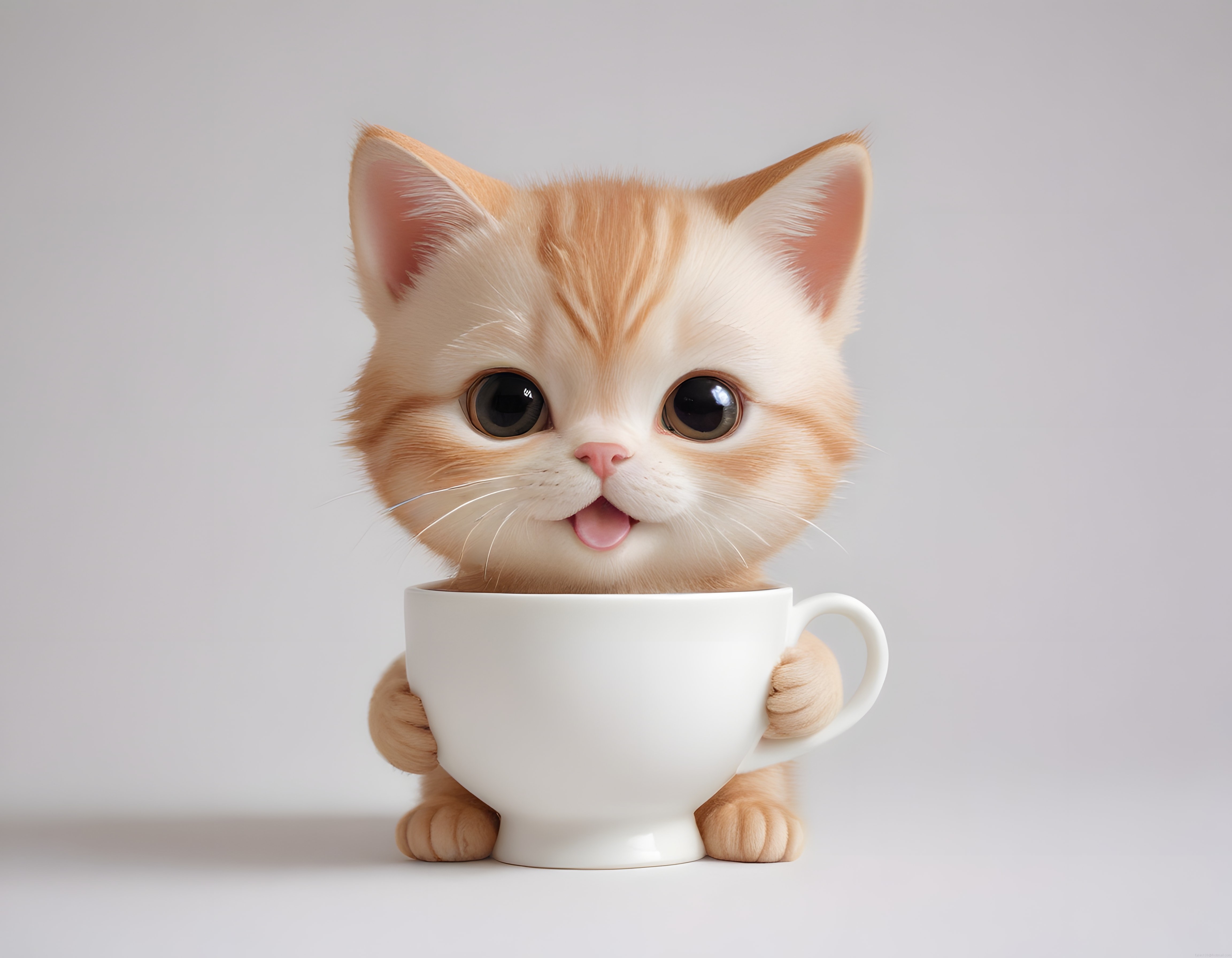 Fincan İçinde Oturan Sevimli 3D Kedi Yavrusu Animasyon Karakteri