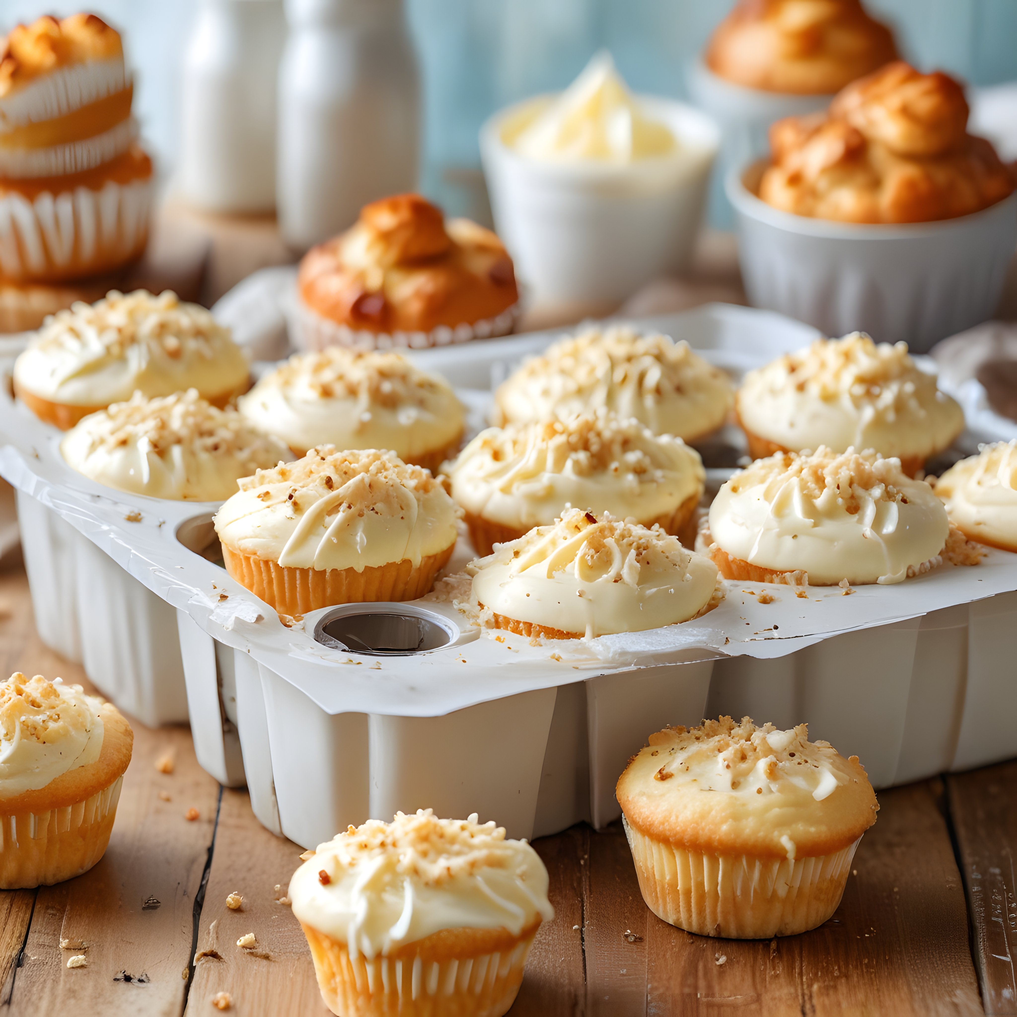 Fındık Parçacıklı Beyaz Kremalı Ev Yapımı Cupcake ve Muffin Sunumu