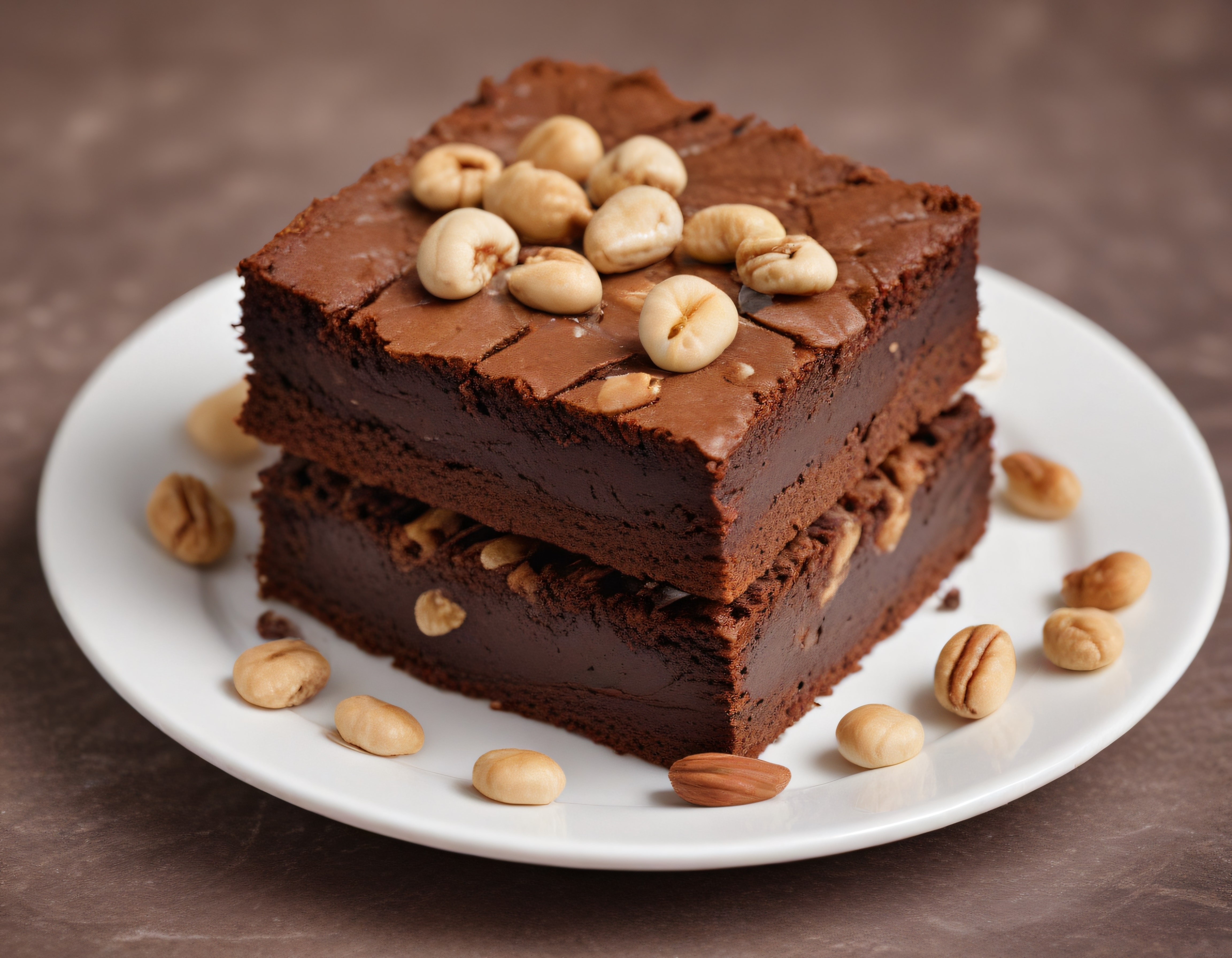 Fındık ve Bademli Çikolatalı Brownie Dilimleri Tatlı Sunumu