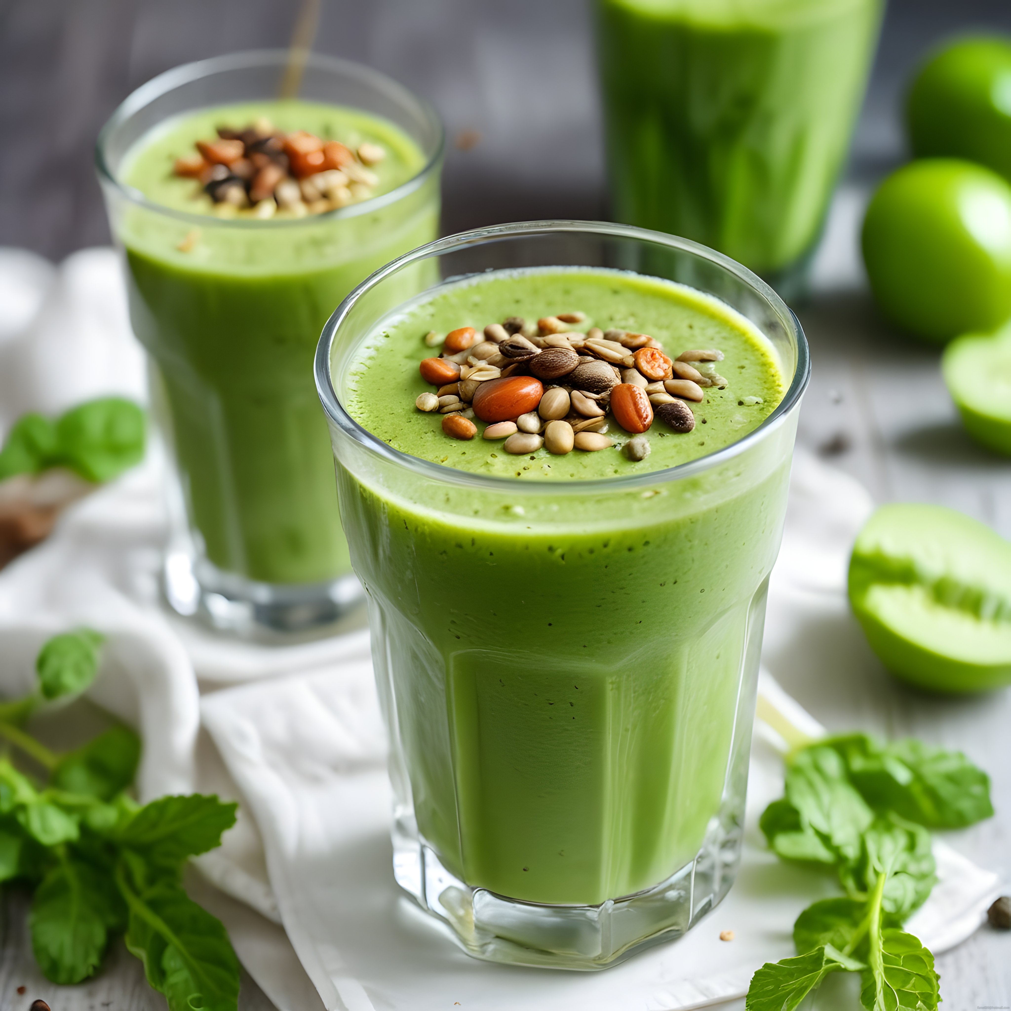 Fındık ve Tohumlarla Süslenmiş Taze Yeşil Smoothie ile Sağlıklı Beslenme