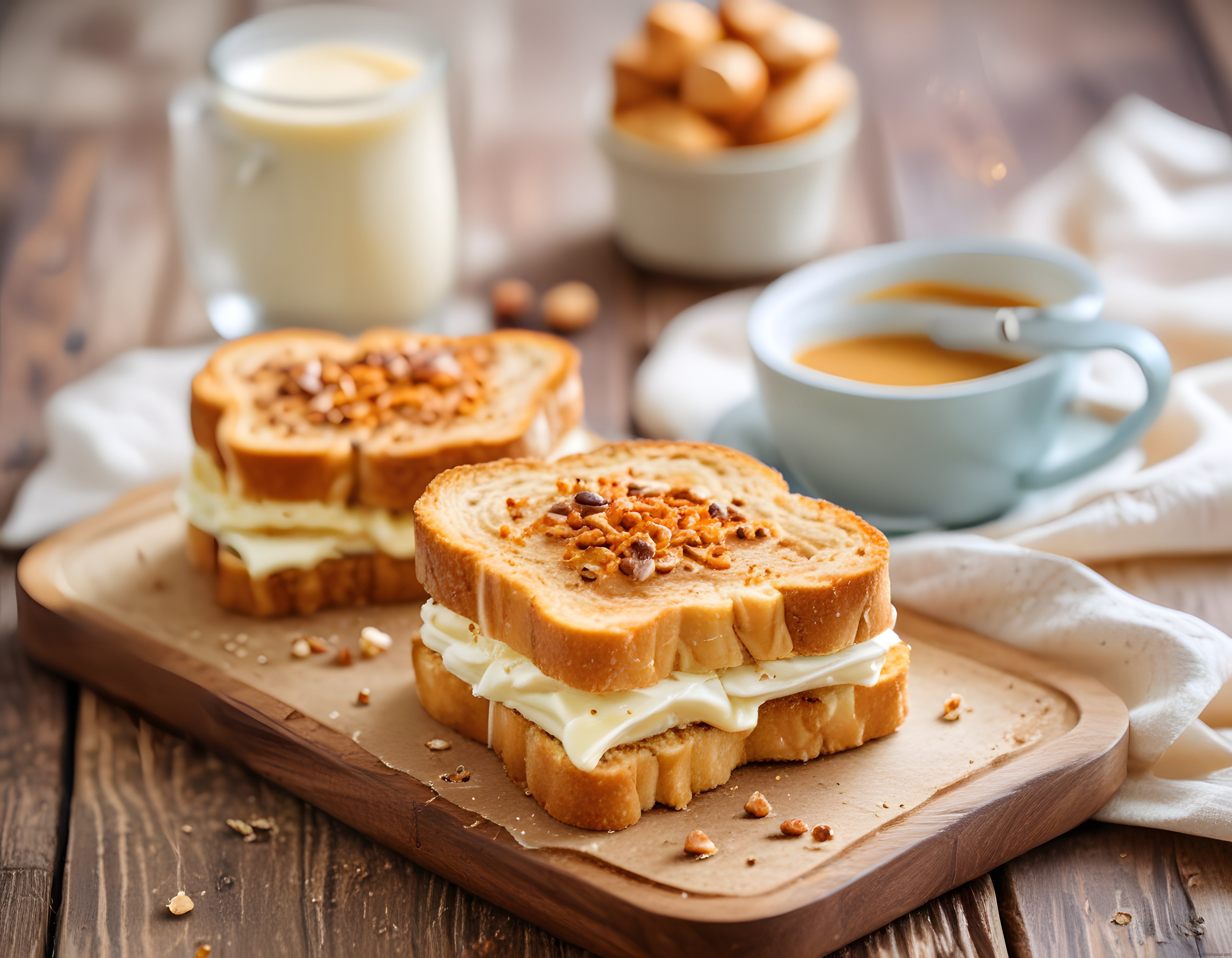 Fındıklı Kremalı Ekmek Dilimleri ve Sıcak Kahve ile Kahvaltı Keyfi