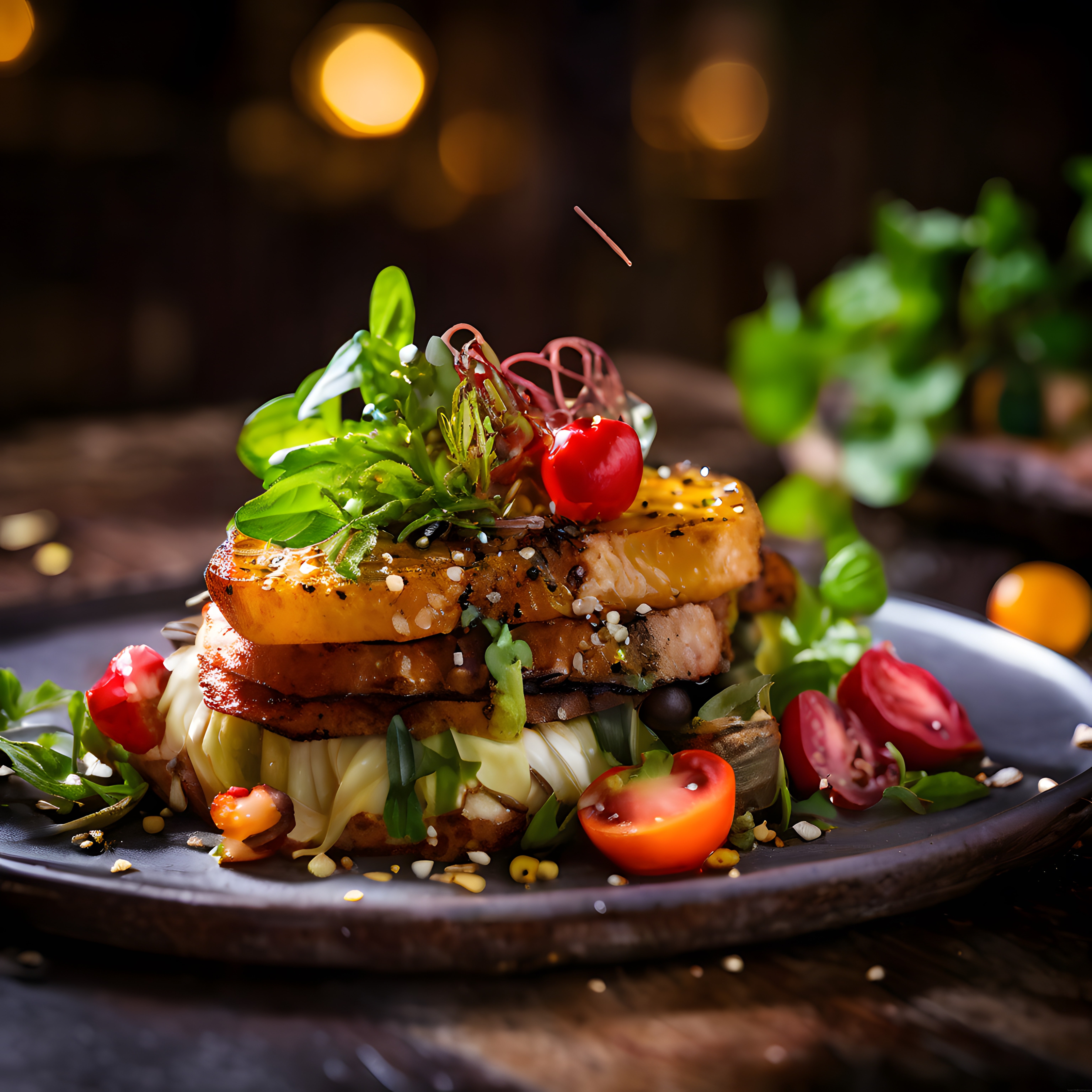 Fine Dining Konseptinde Taze Otlarla Süslenmiş Dana Biftek Yemeği