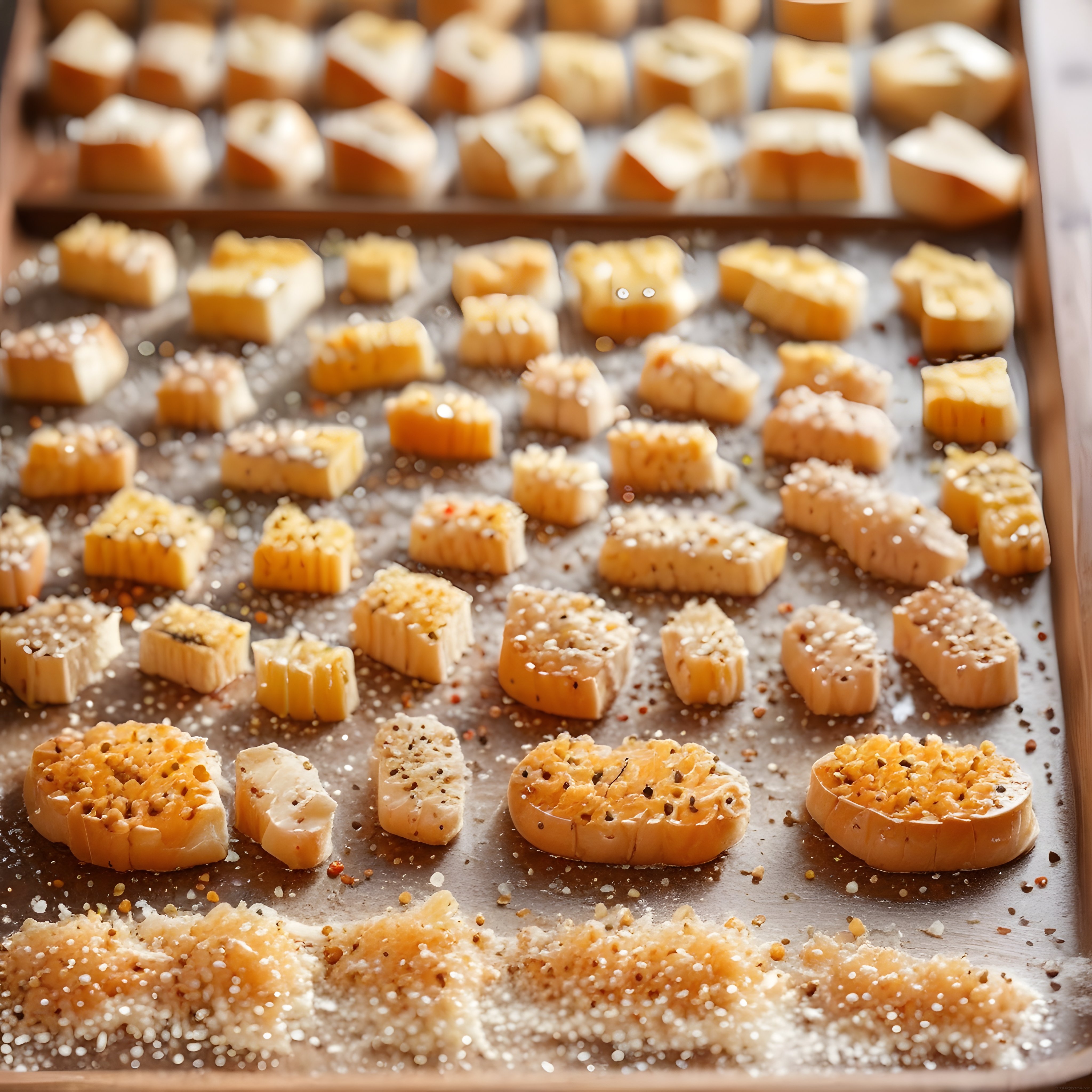 Fırın tepsisinde baharatlı ve tuzlu patates dilimleri ile kızartma hazırlığı