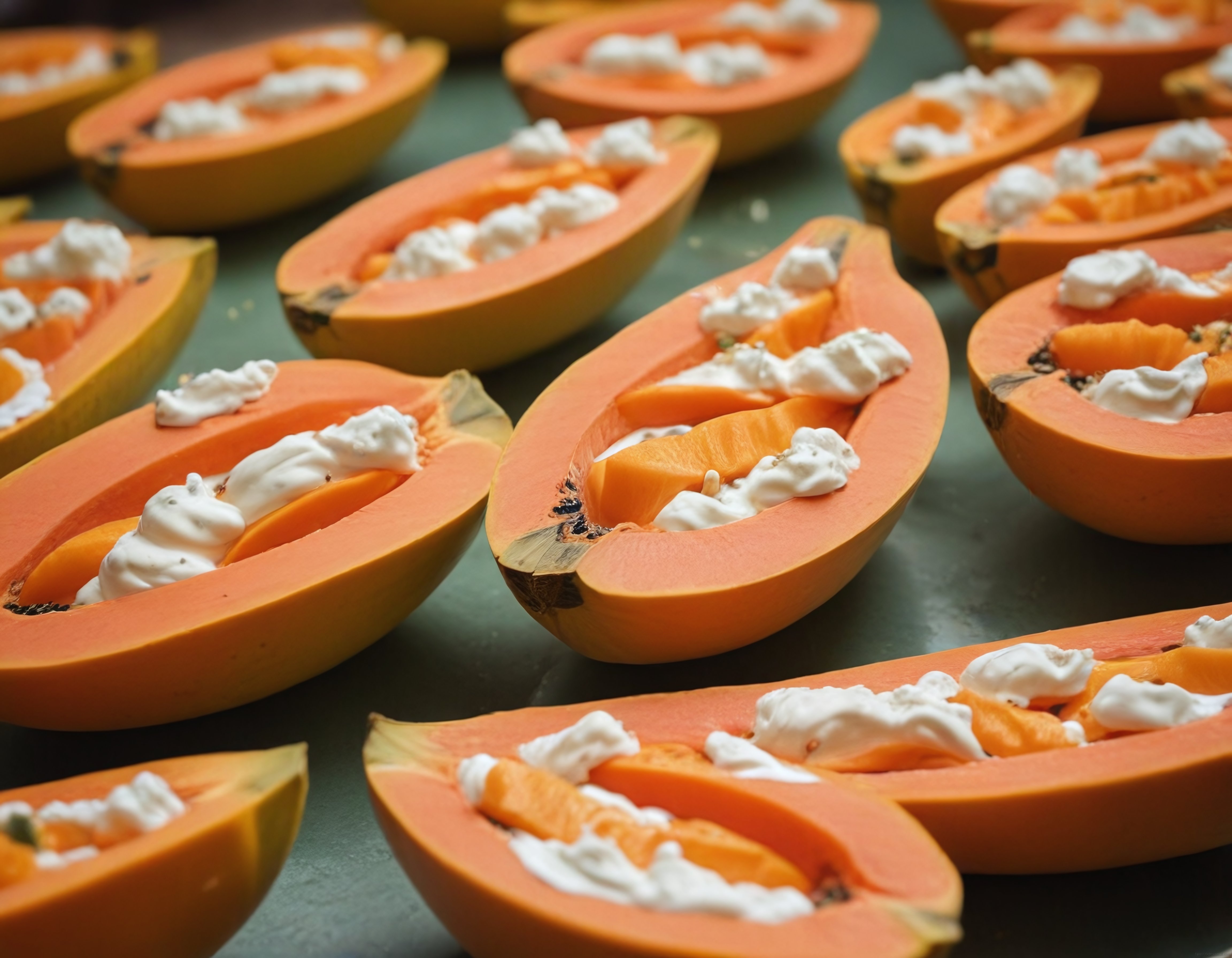 Fırın Tepsisinde Dizili Kremalı Papaya Dilimleri: Tropikal Tatlı Sunum