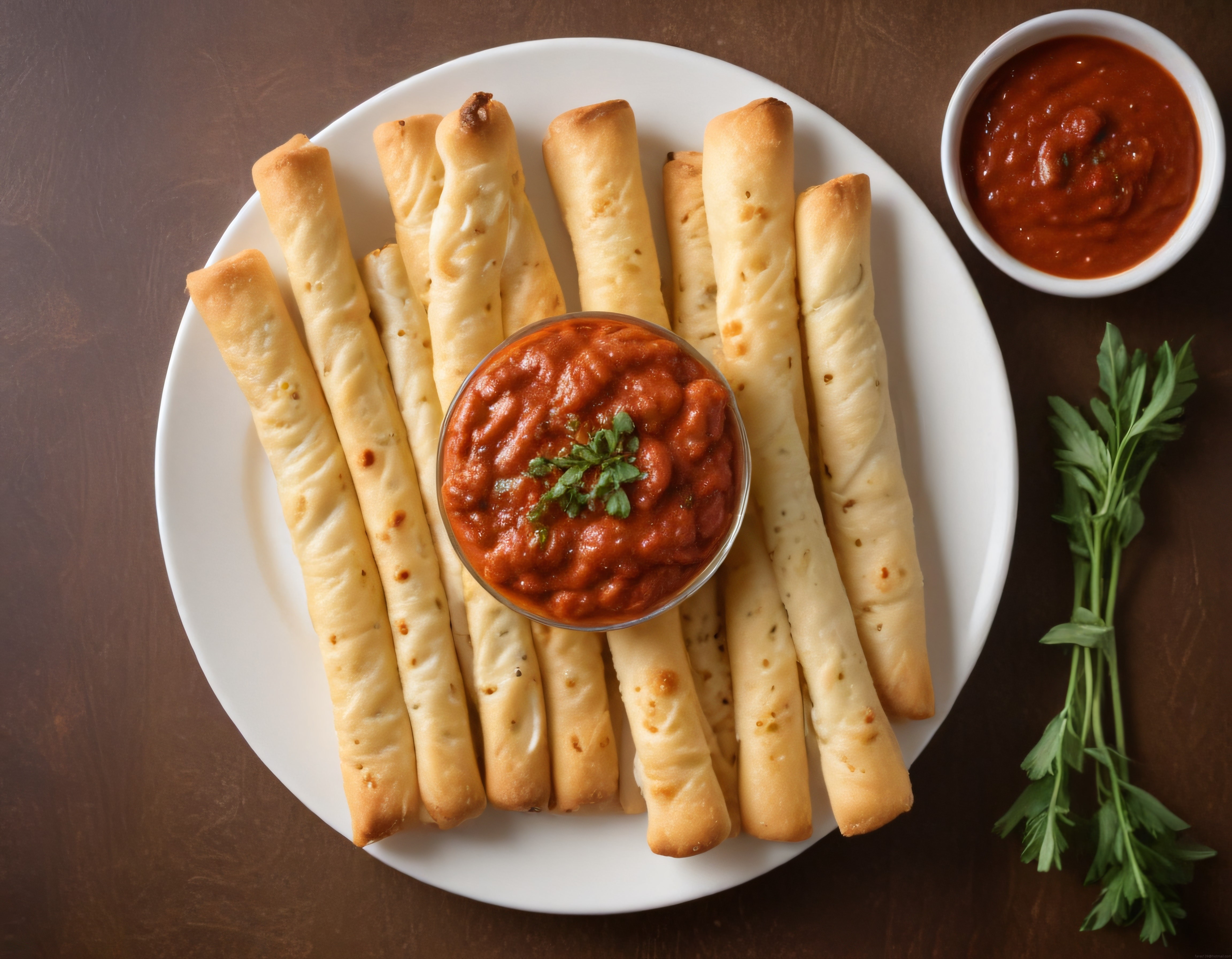 Fırında çıtır pizza çubukları ve domates soslu lezzetli atıştırmalık