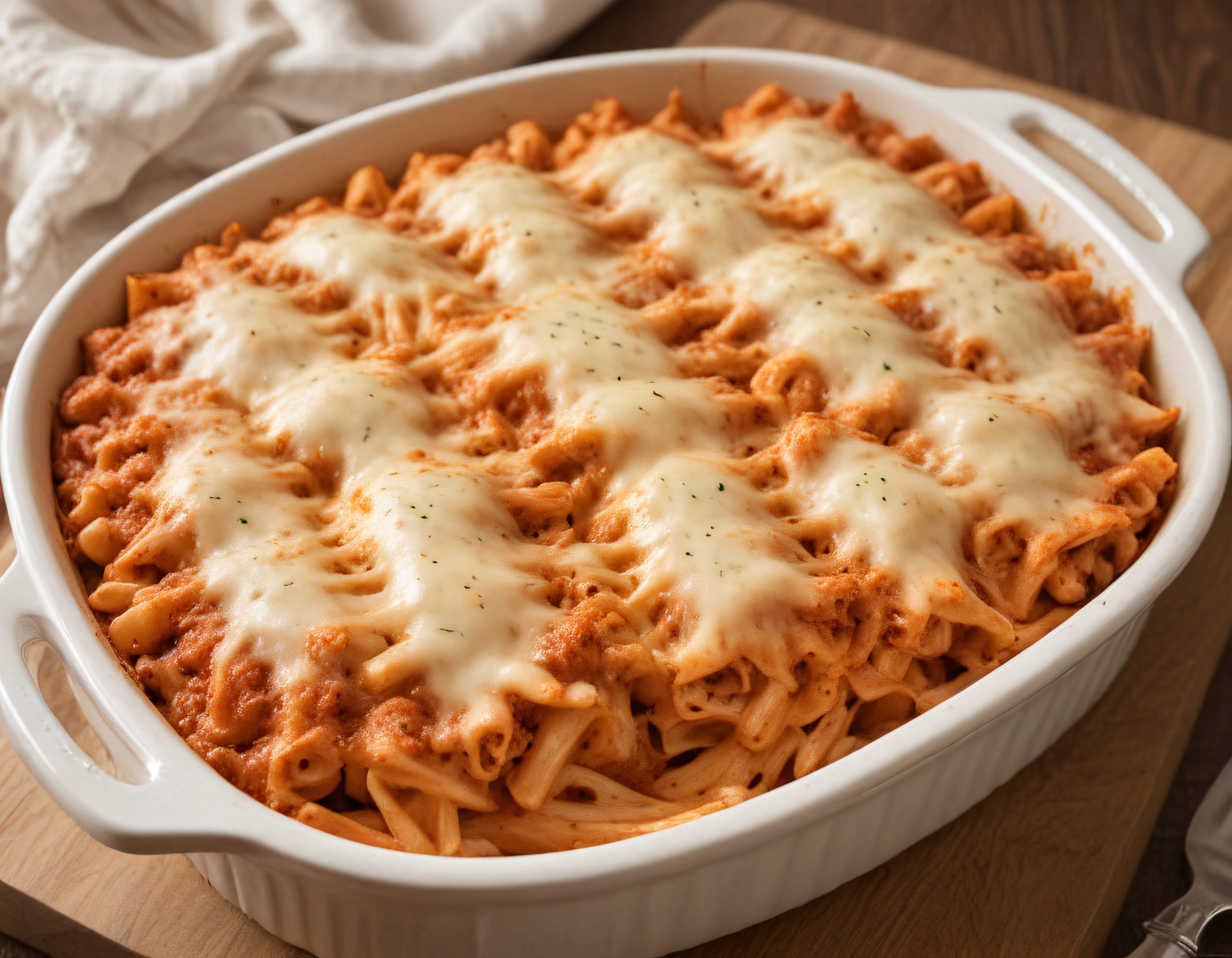 Fırında Domates Soslu ve Bol Mozzarella Peynirli Penne Graten