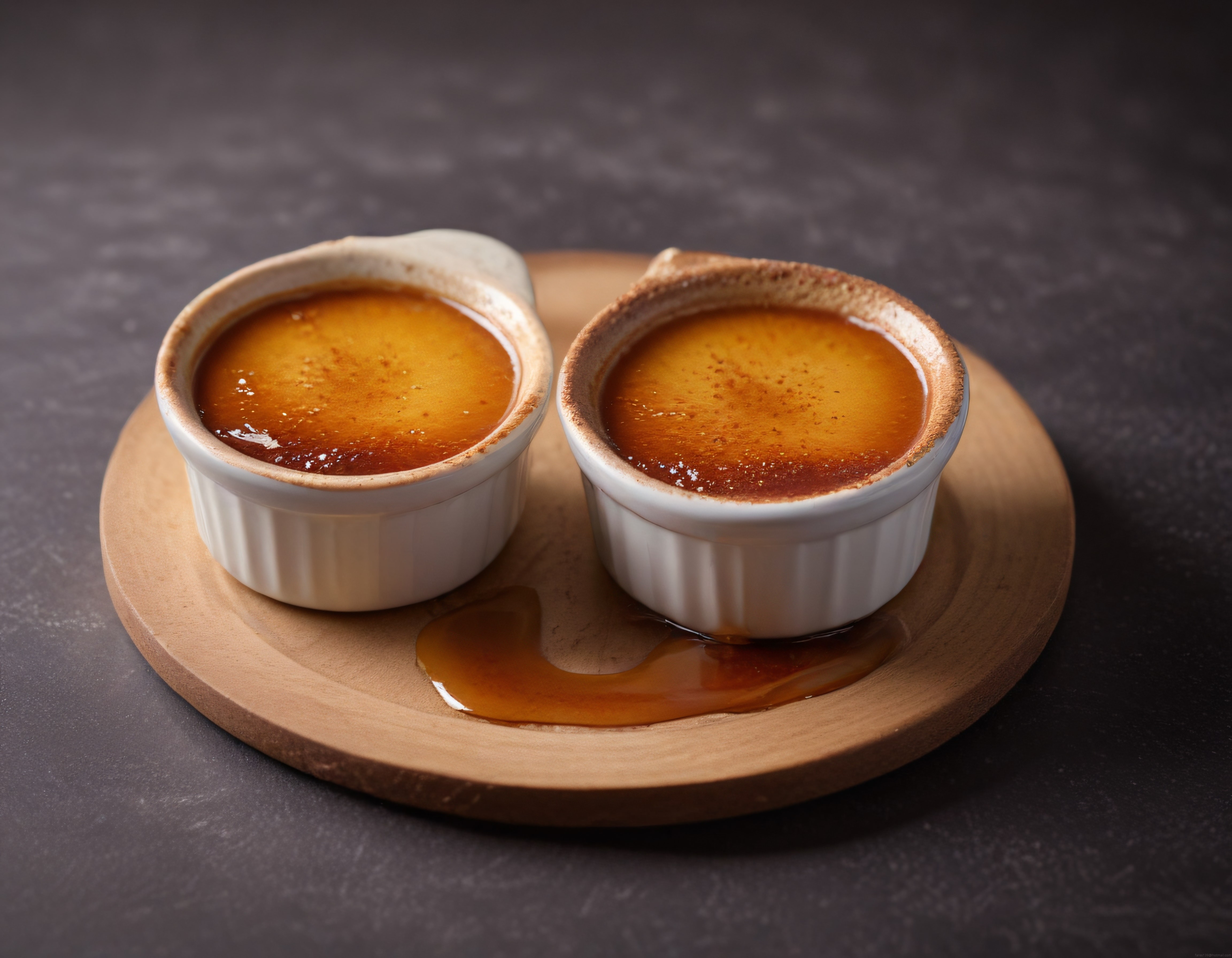 Fırında Karamelize Fransız Tatlısı Crème Brûlée ve Krem Karamel Sunumu