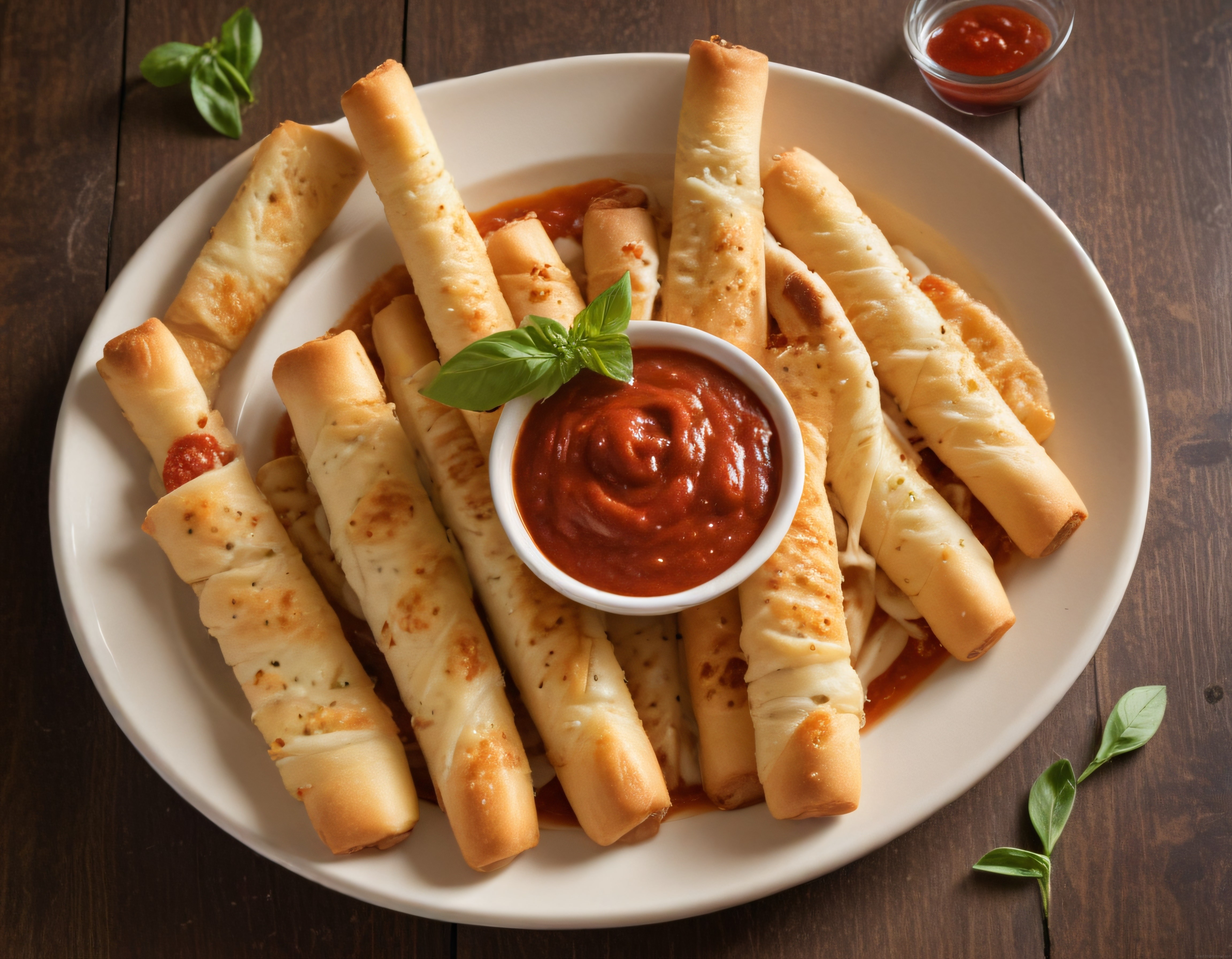 Fırında Kızarmış Peynirli Börek Çubukları ve Fesleğenli Domates Sos