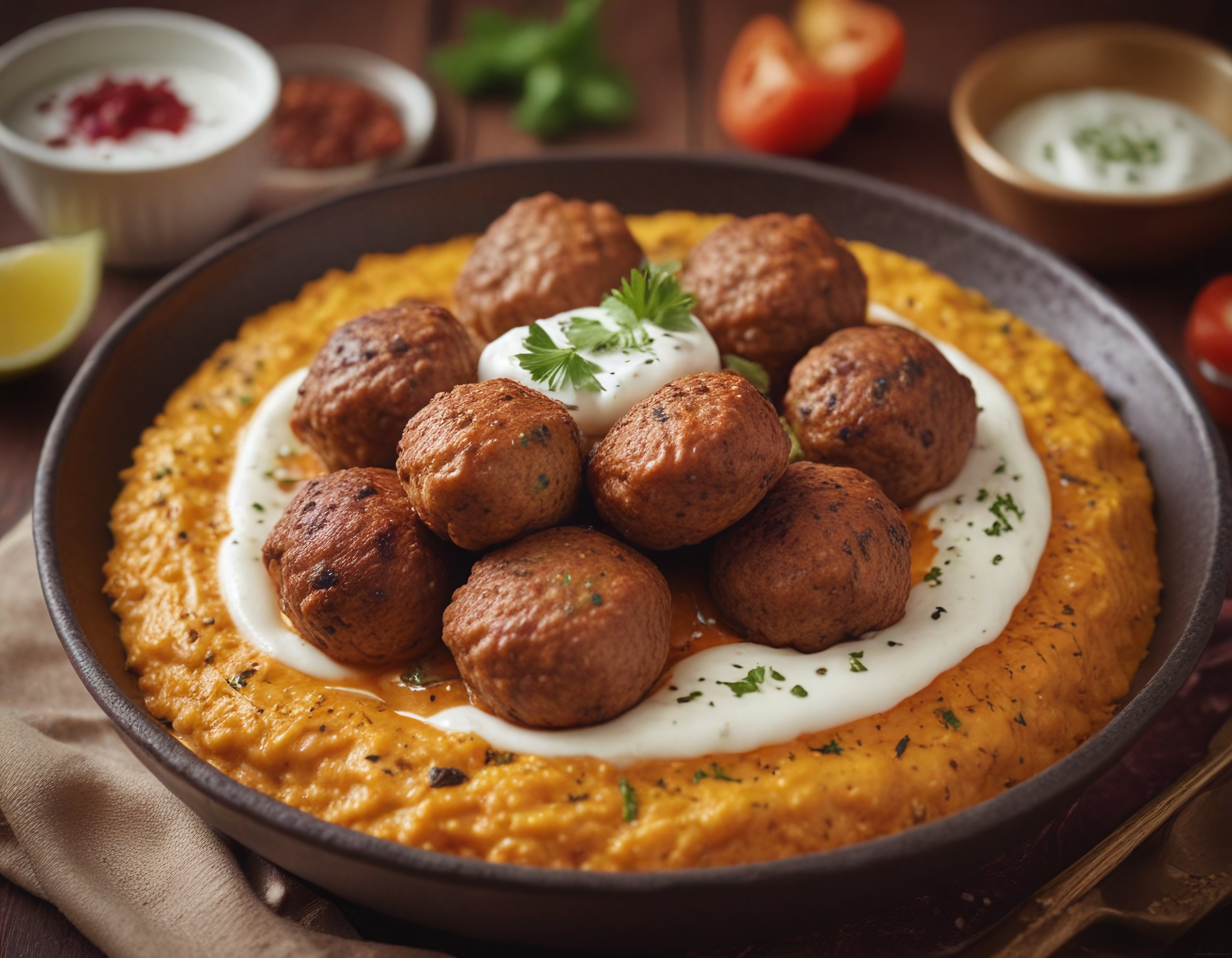 Fırında Köfte ve Humus Tabağı: Yoğurt Soslu Besleyici Ana Yemek Fikri
