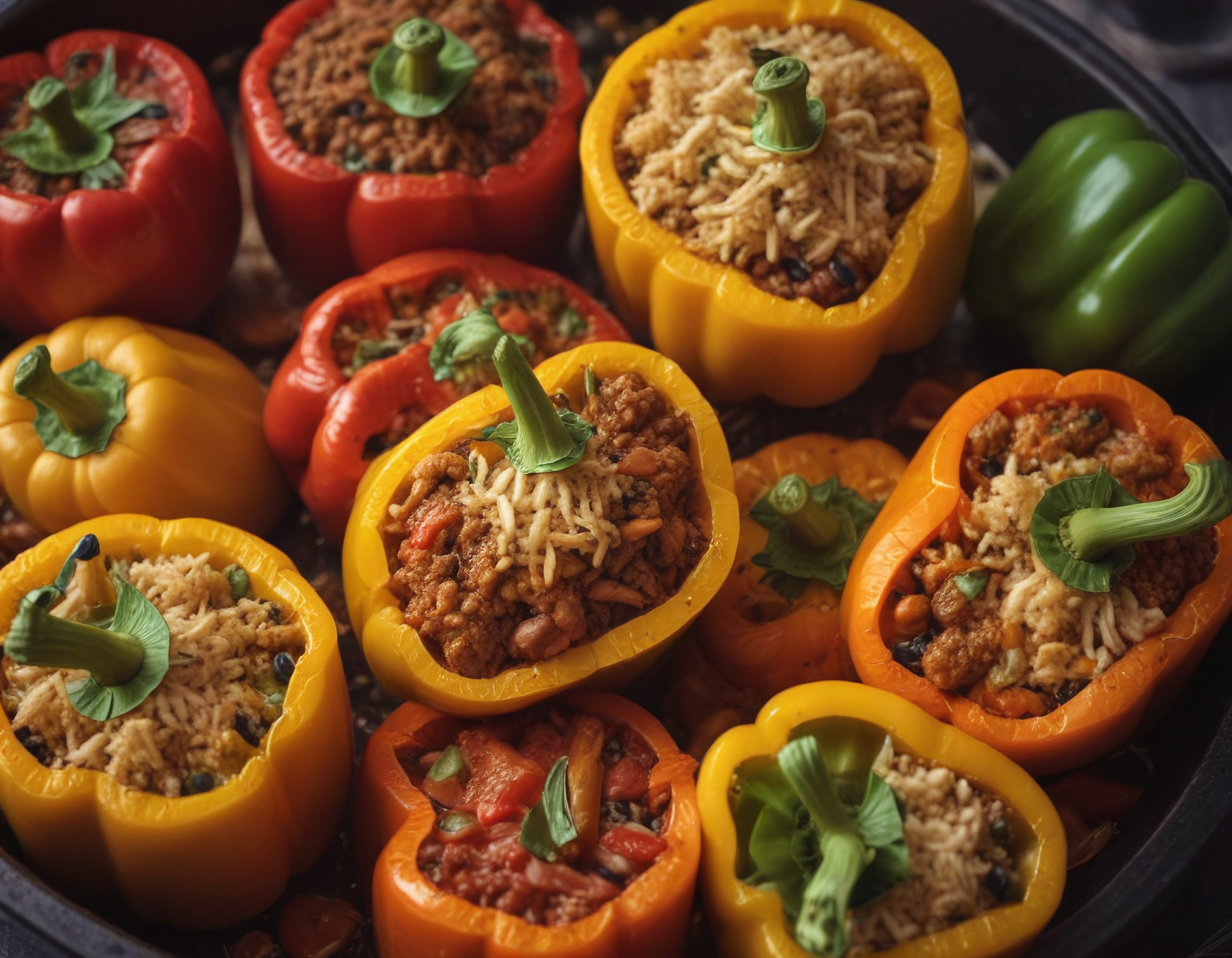 Fırında Renkli Dolma Biber: Kıymalı Pirinçli Peynirli Lezzetli Tarif