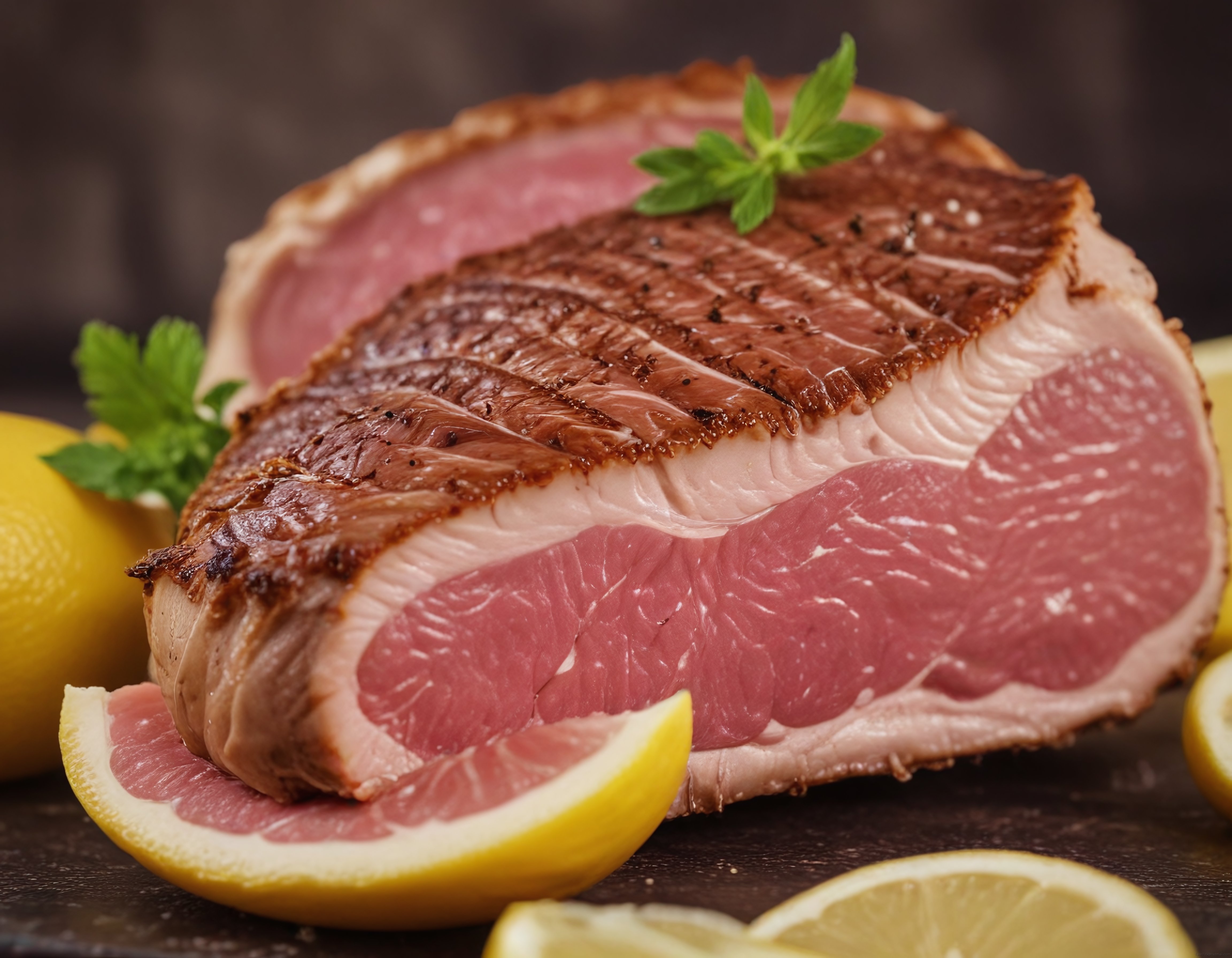 Fırında Yavaş Pişmiş Dana Rosto Taze Baharatlar ve Limon ile Sunum